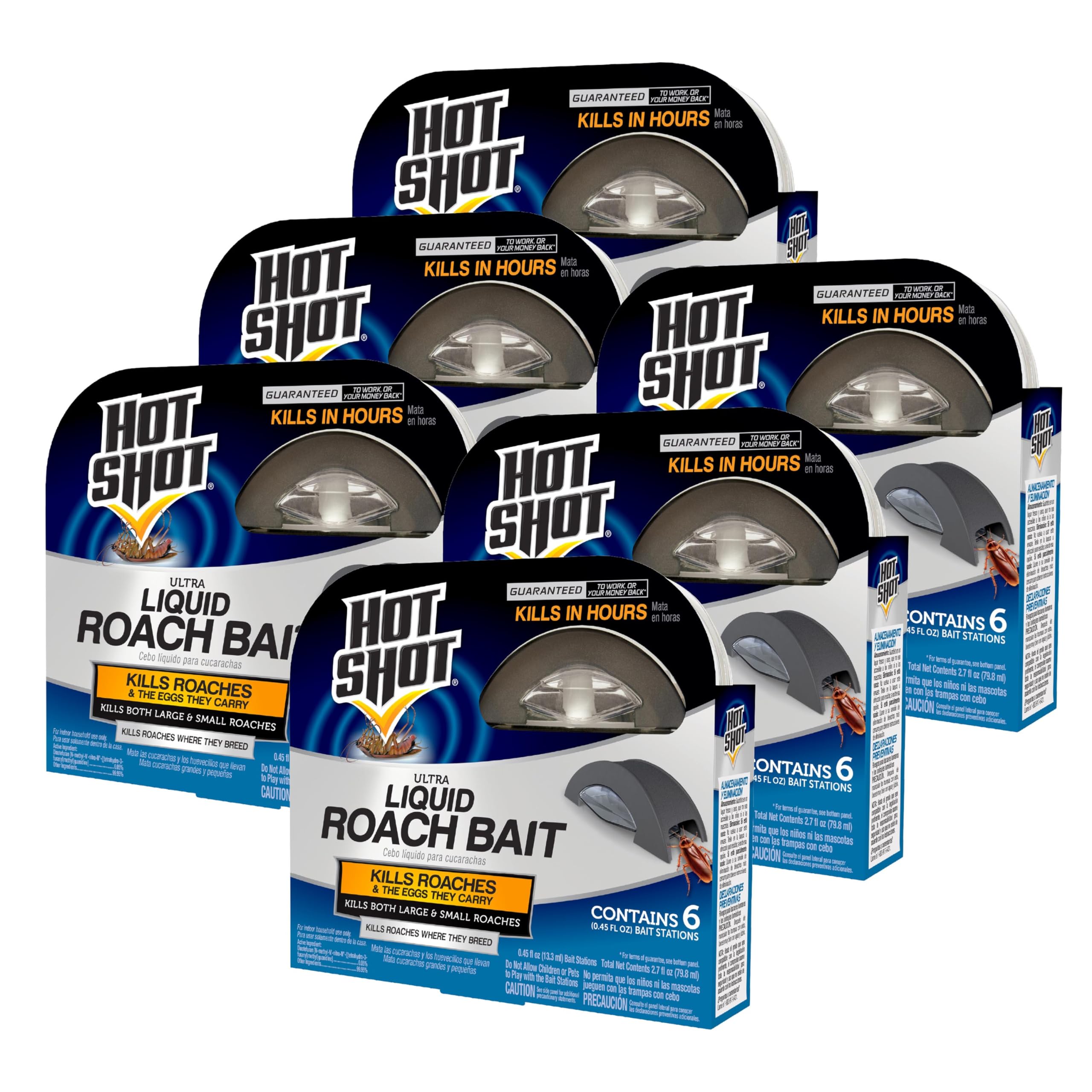 Hot Shot Ultra Liquid Roach Bait station near the kitchen sink attracts roaches for quick intake.