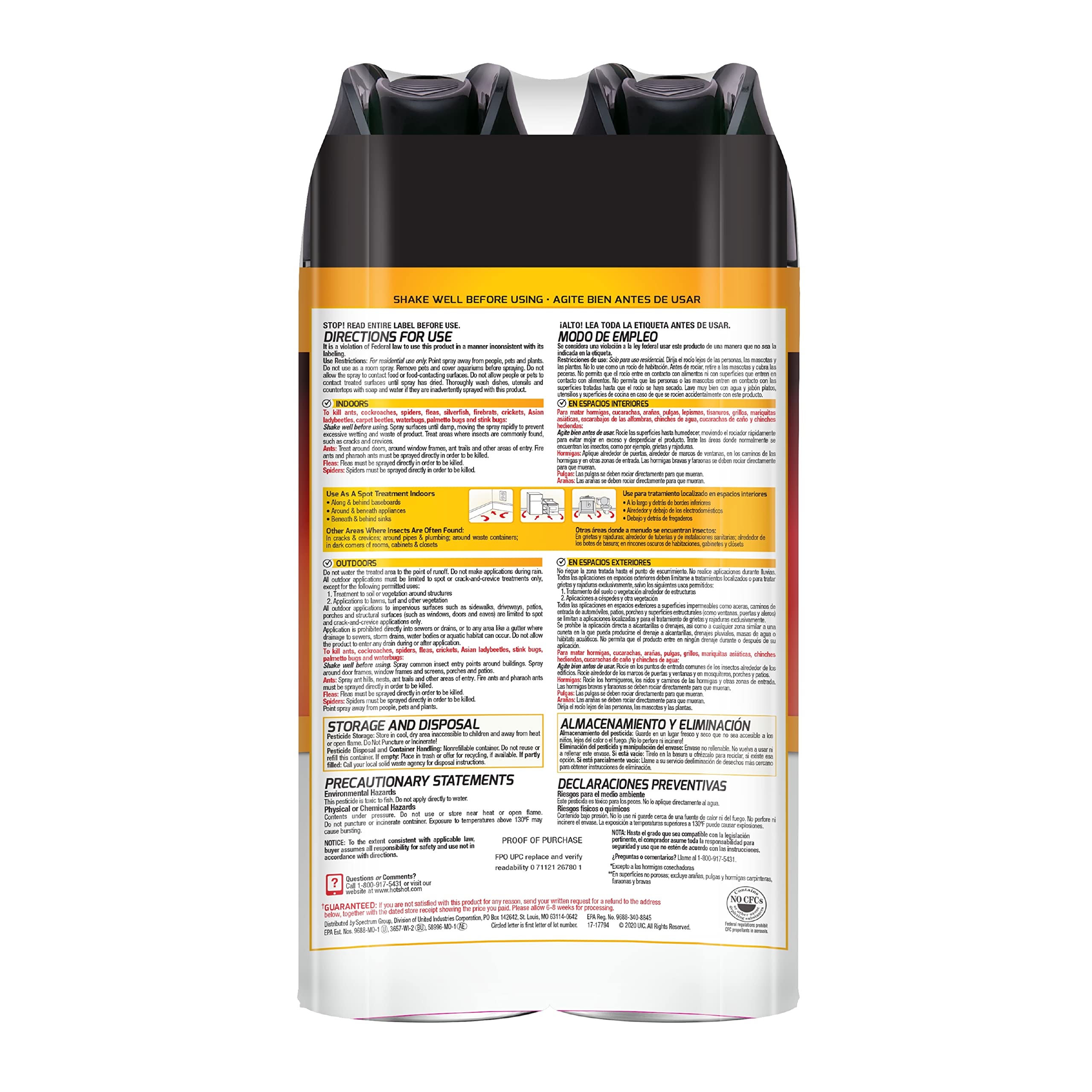 Hot Shot unscented formula label shown for fragrance-free pest control.