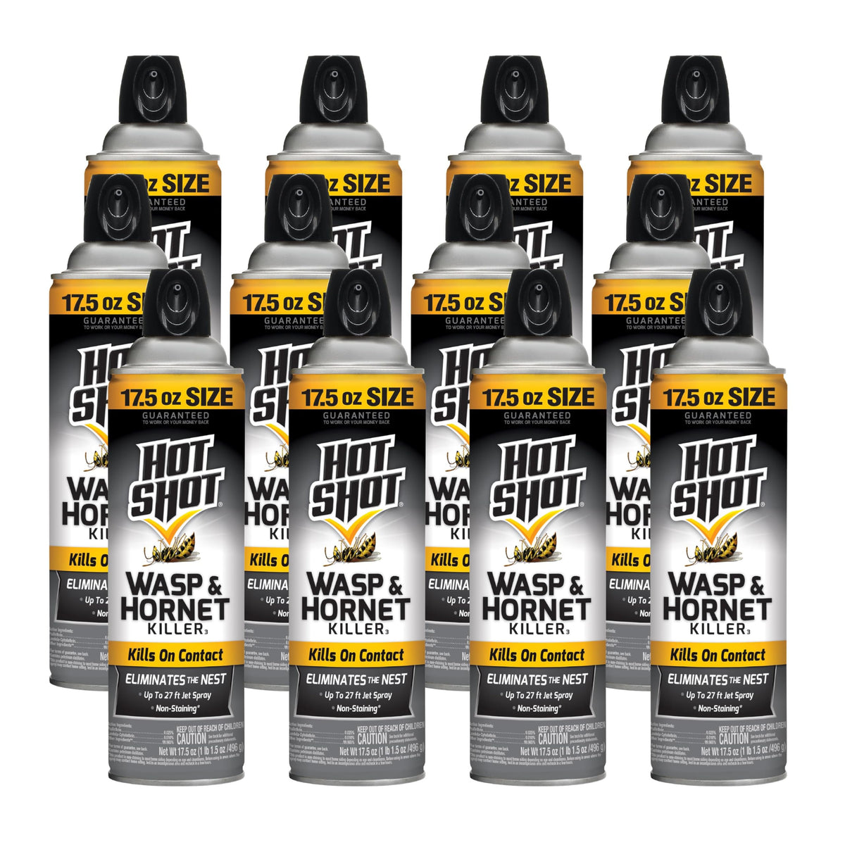 Hot Shot Wasp & Hornet Killer delivers 27-foot jet spray for safe outdoor targeting.