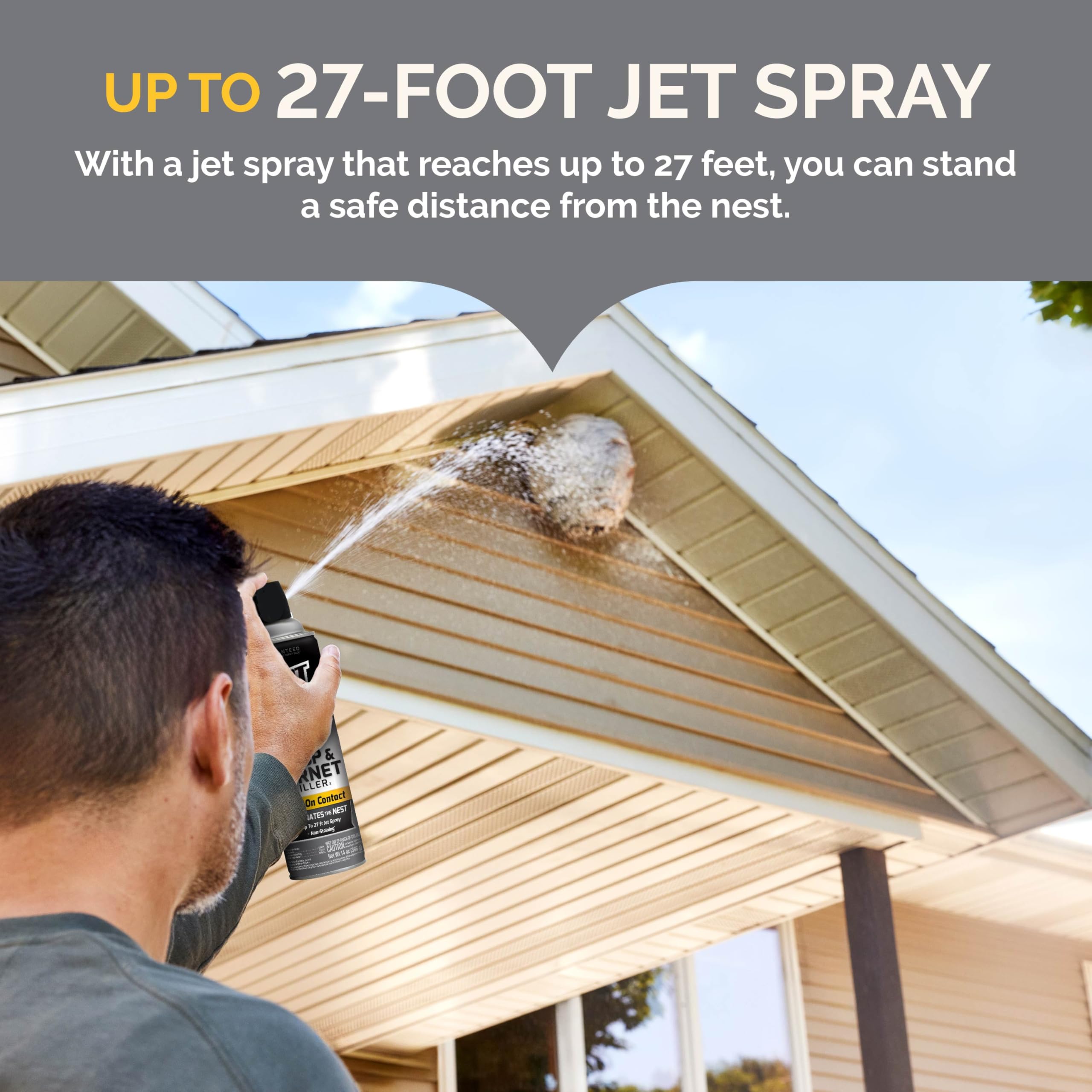 Hot Shot product targeting a wasp nest for efficient elimination.