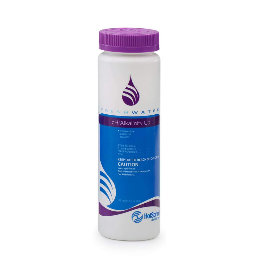 Hot Springs alkalinity and pH up bottle balances hot tub water