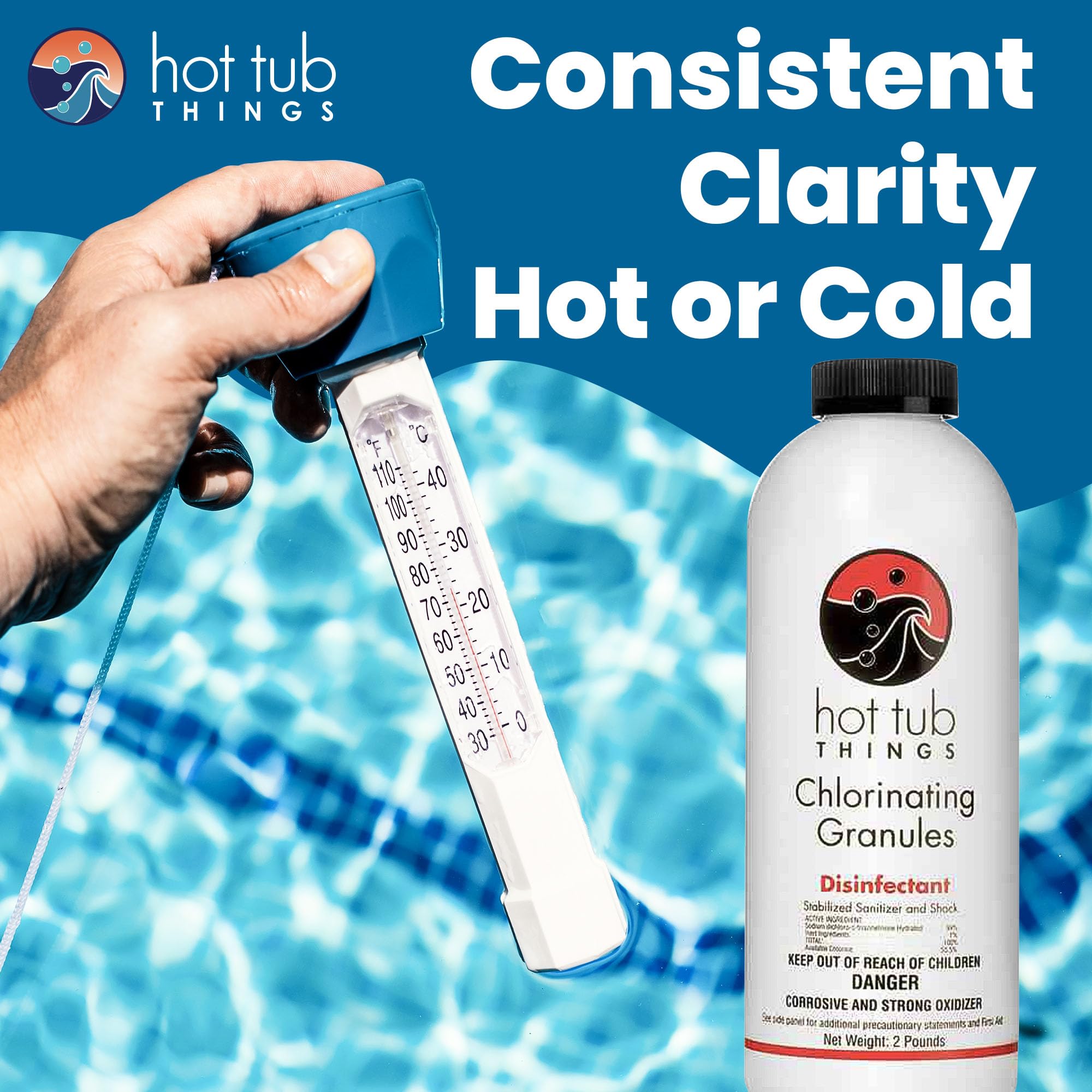 Hot Tub Things 2lb chlorine granules container for compact packaging