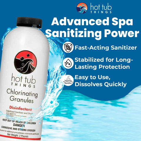 Hot Tub Things chlorine granules dissolving action supports rapid spa sanitation