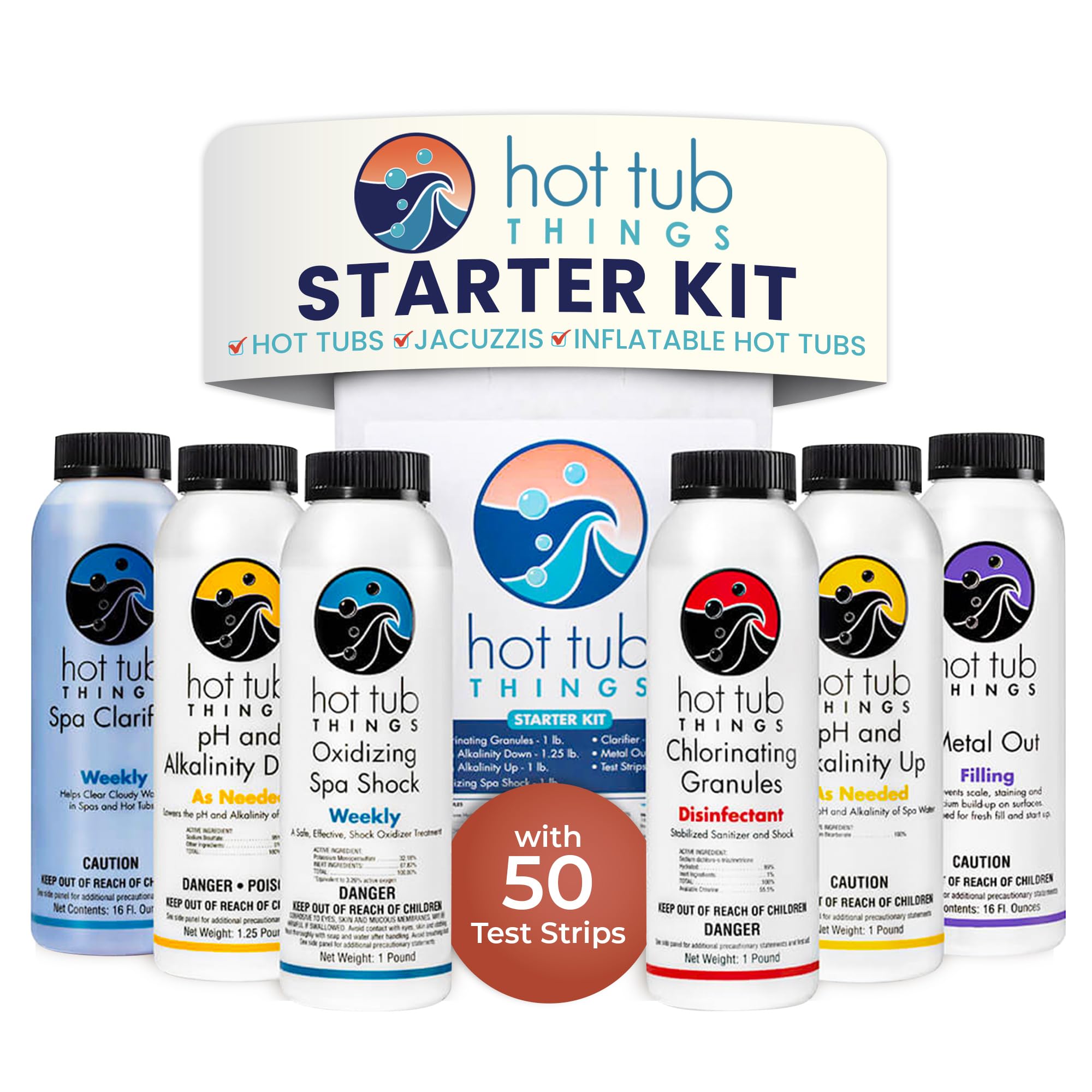Hot Tub Things chlorine starter kit packaging ready for spa maintenance.