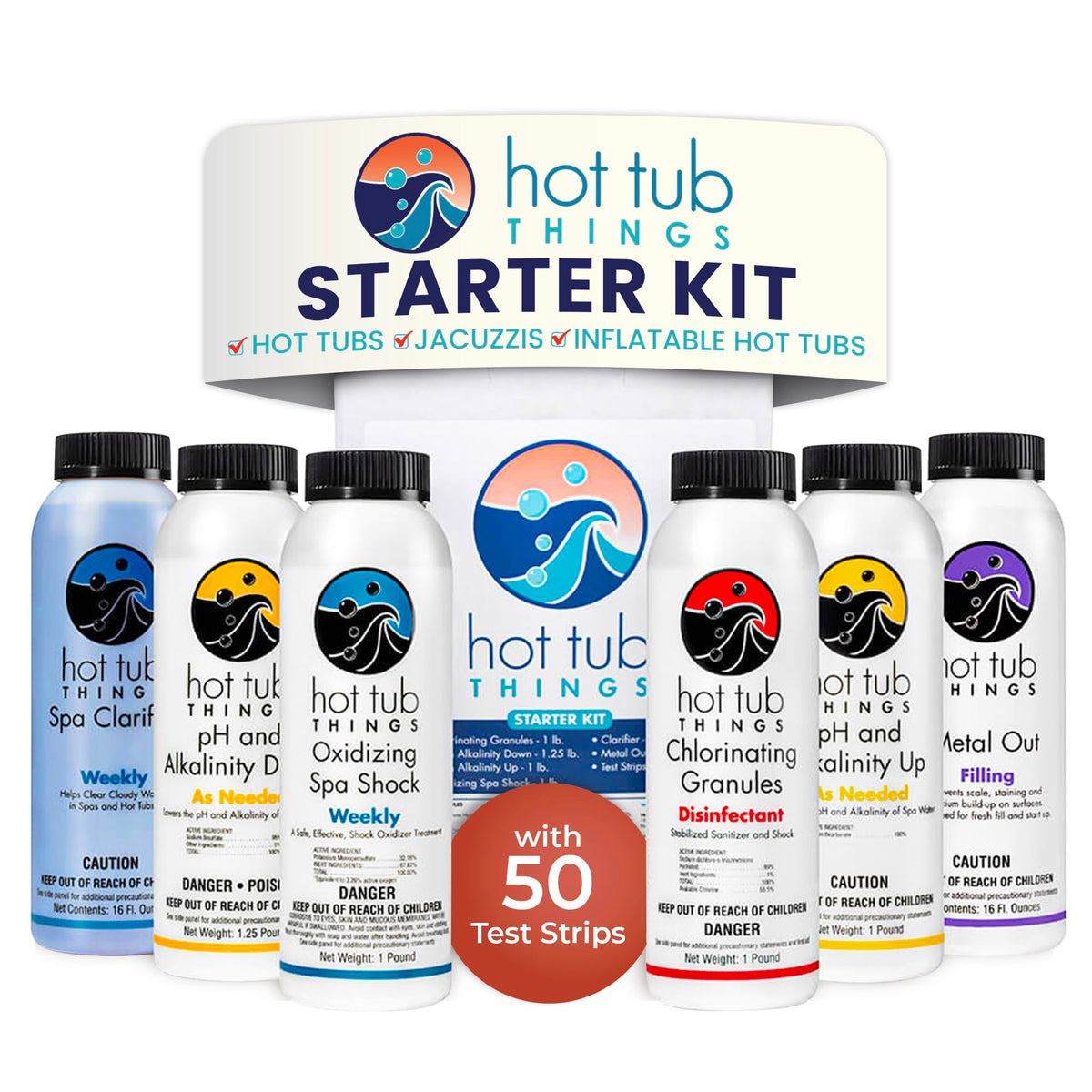 Hot Tub Things chlorine starter kit packaging ready for spa maintenance.