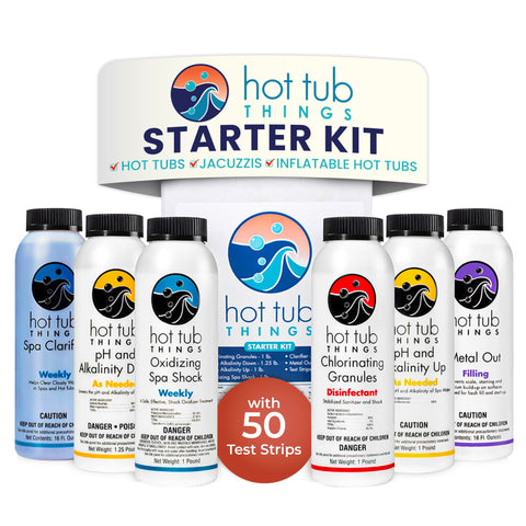 Hot Tub Things chlorine starter kit packaging ready for spa maintenance.