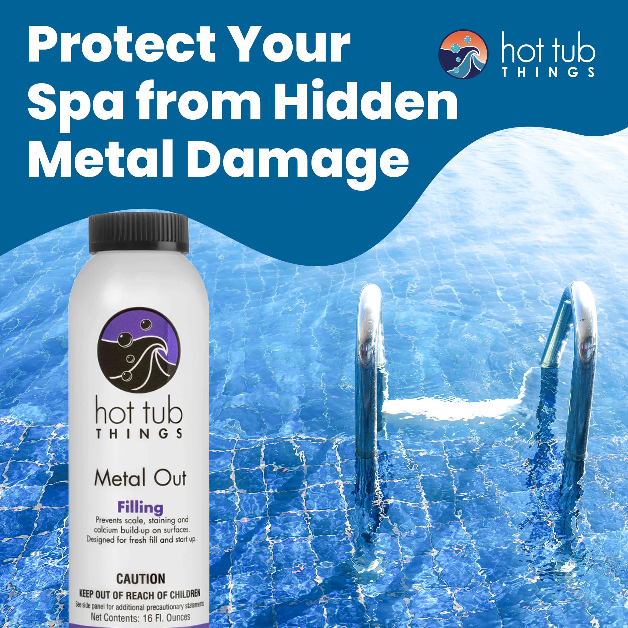 Hot Tub Things Metal Out system compatibility with chlorine and bromine.