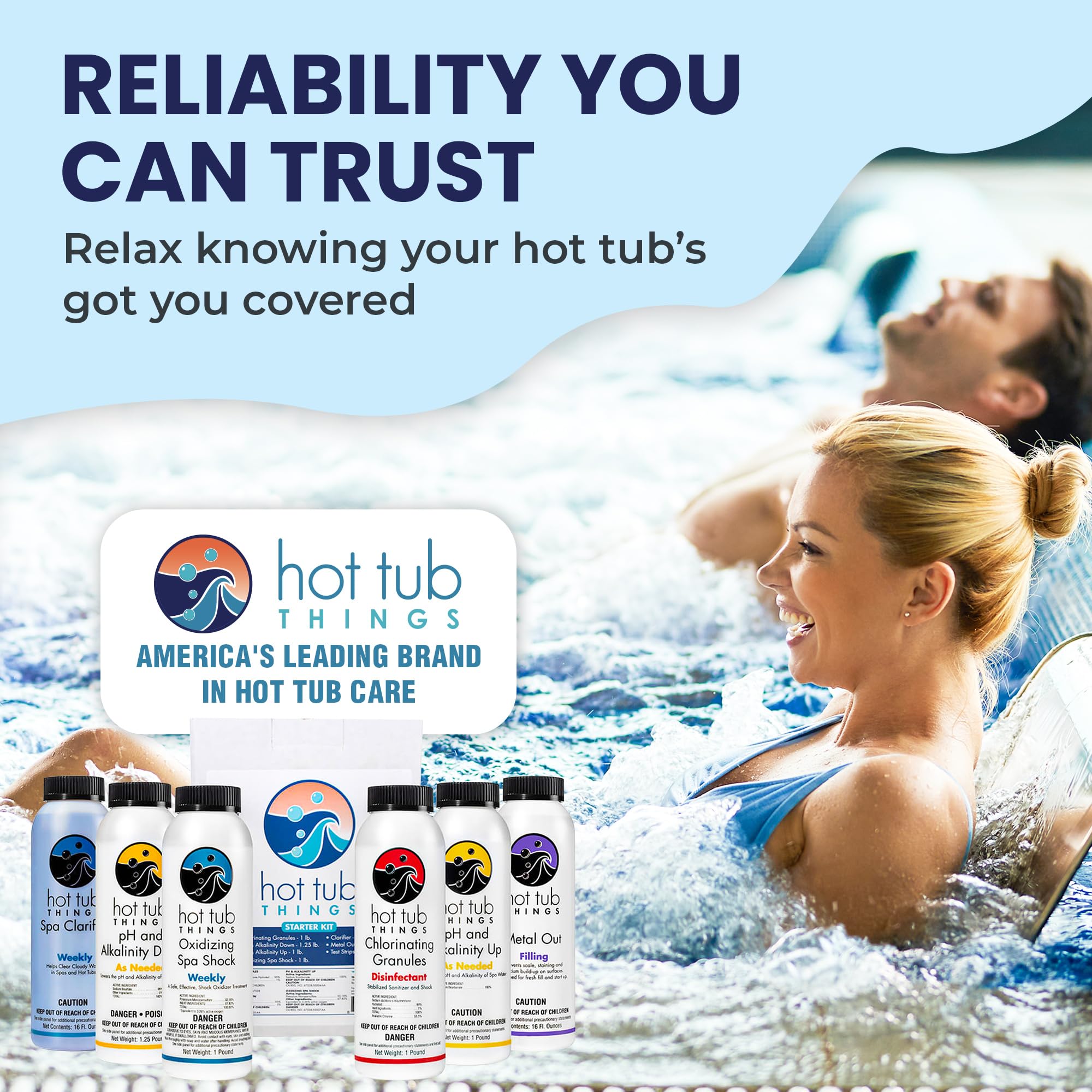 Hot Tub Things pH up and down bottles balancing spa water.
