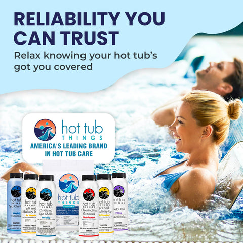 Hot Tub Things pH up and down bottles balancing spa water.