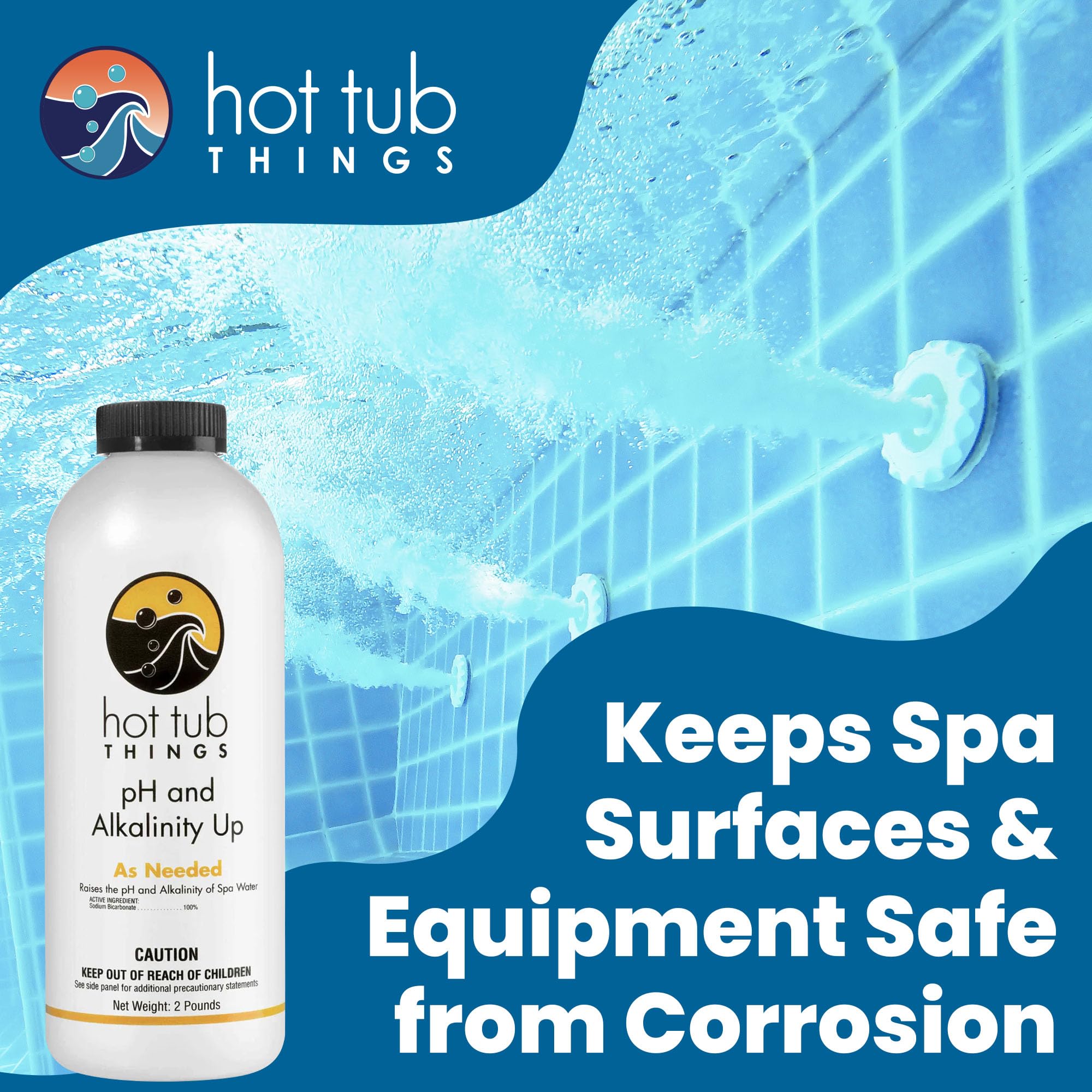 Hot Tub Things spa pH up application helps keep water comfortable and clear.