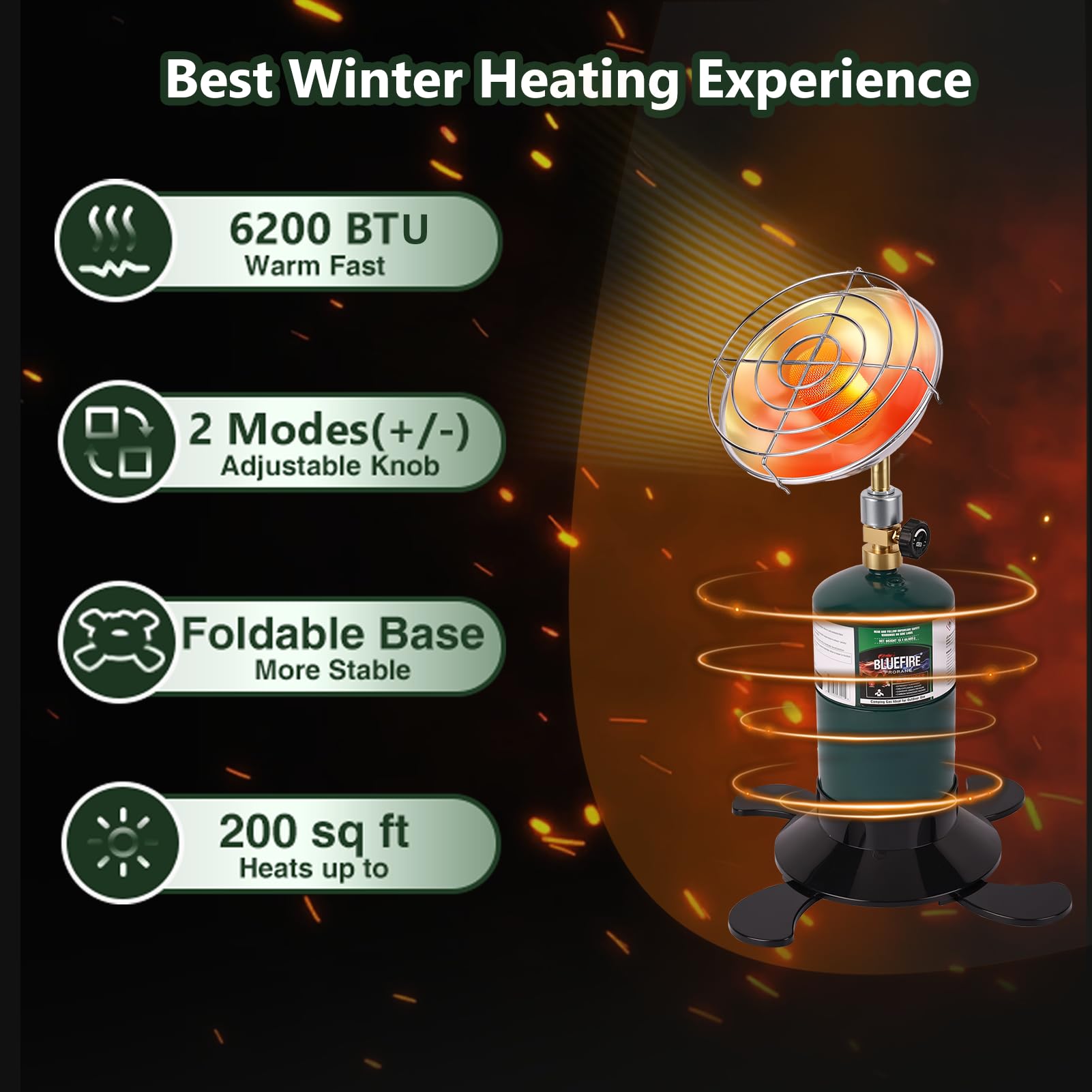 Hotdevil heater delivers 6200 BTU radiant heat for small outdoor spaces.
