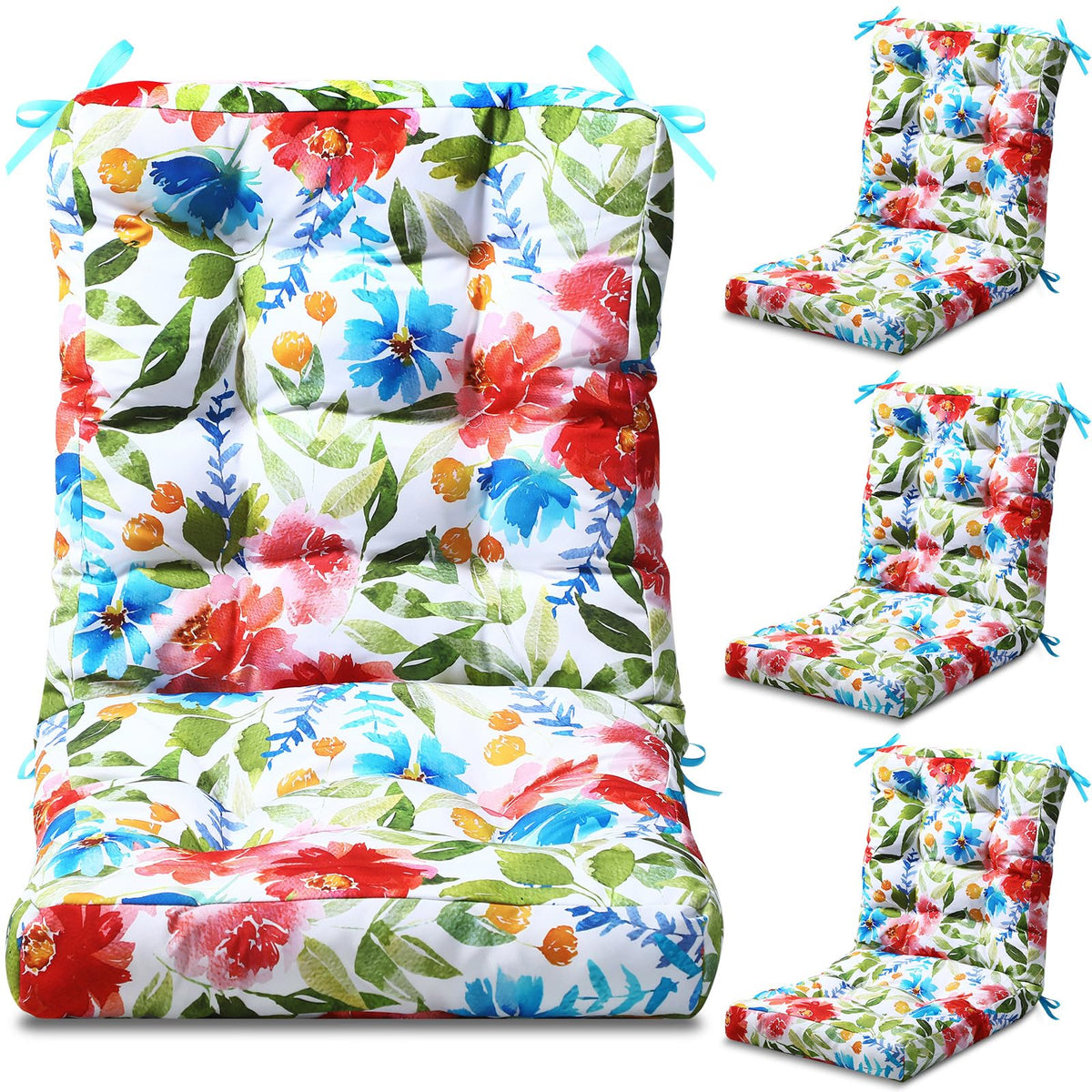 Hoteam 4-set outdoor cushions for versatile patio seating with flower pattern