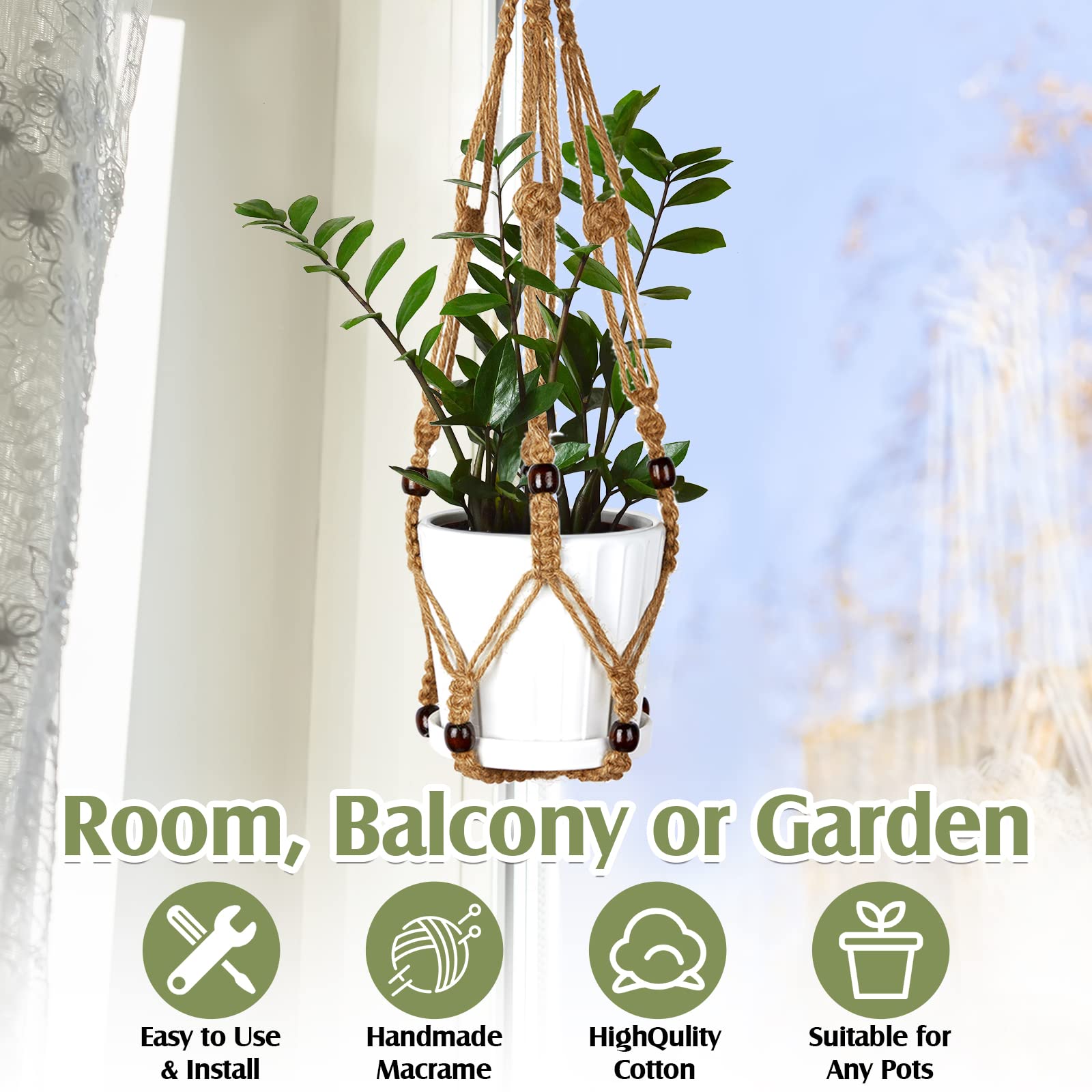 Hoteam boho plant hanger kit mounted on wall adds decorative charm.