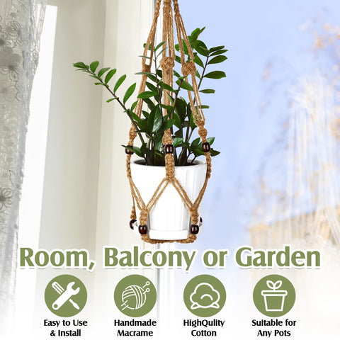 Hoteam boho plant hanger kit mounted on wall adds decorative charm.