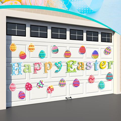 Hoteam garage door magnets create large, eye-catching Easter decor on metal surfaces.