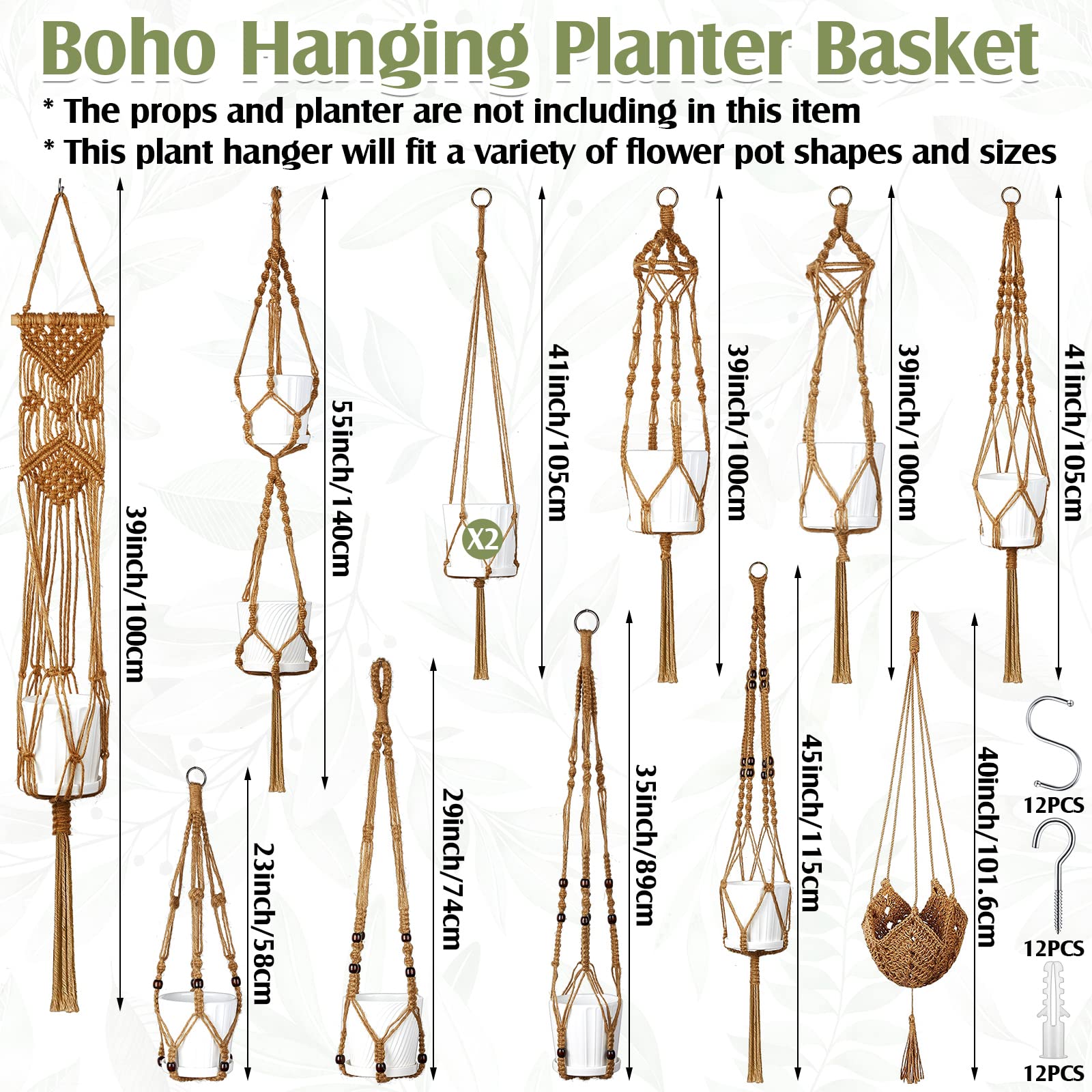Hoteam macrame hanger close-up highlights sturdy jute knots and durability.