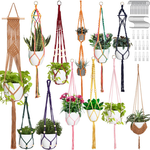 Hoteam macrame hangers multicolor 12-piece set for stylish indoor plant displays