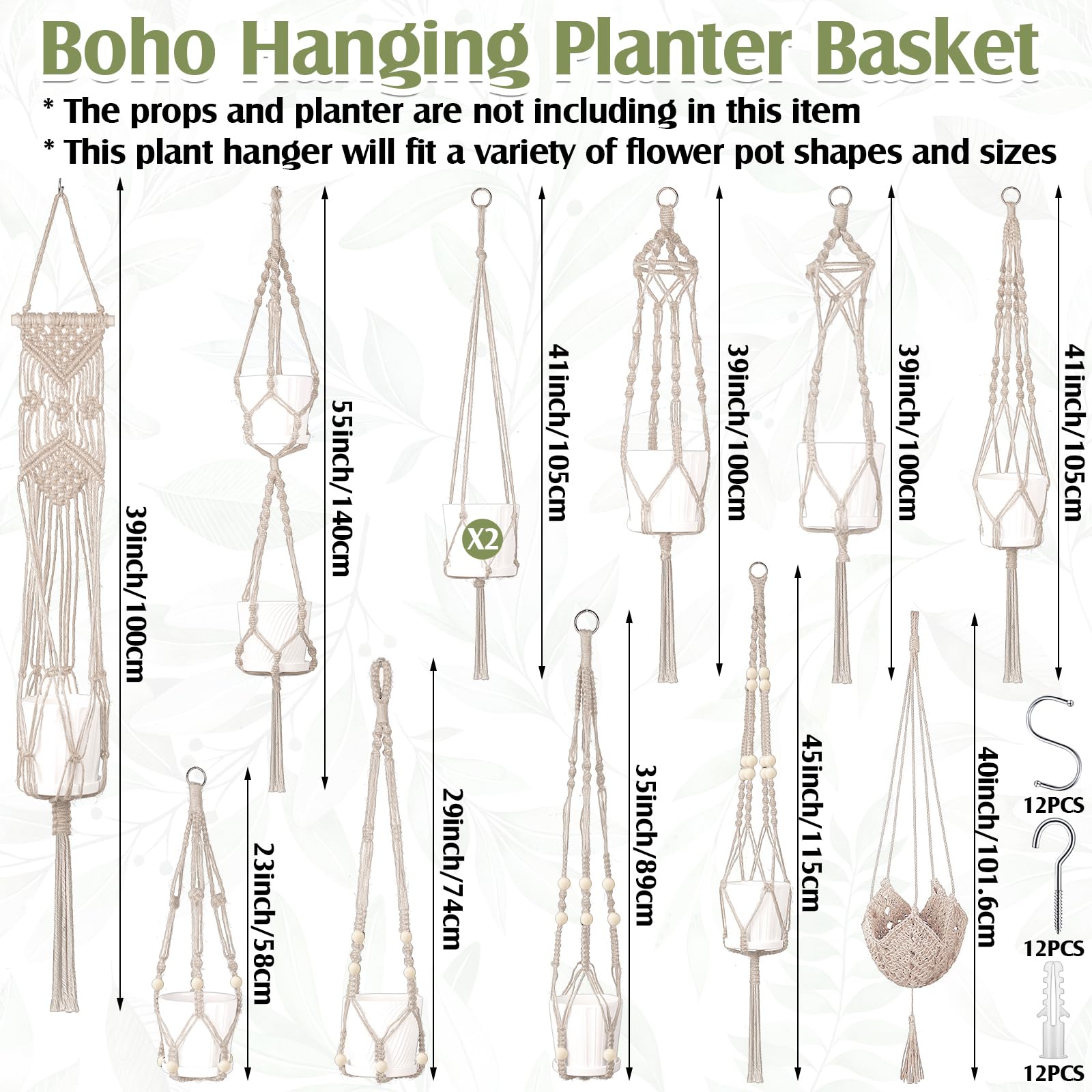 Hoteam white jute macrame hangers add boho charm to pots.