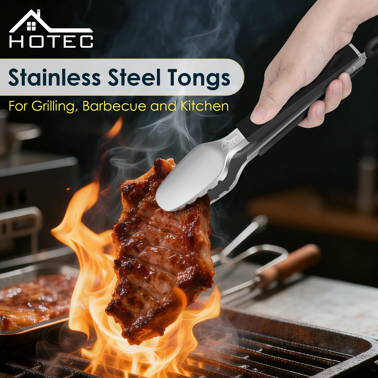 HOTEC 12-inch tongs ideal for grilling larger foods.