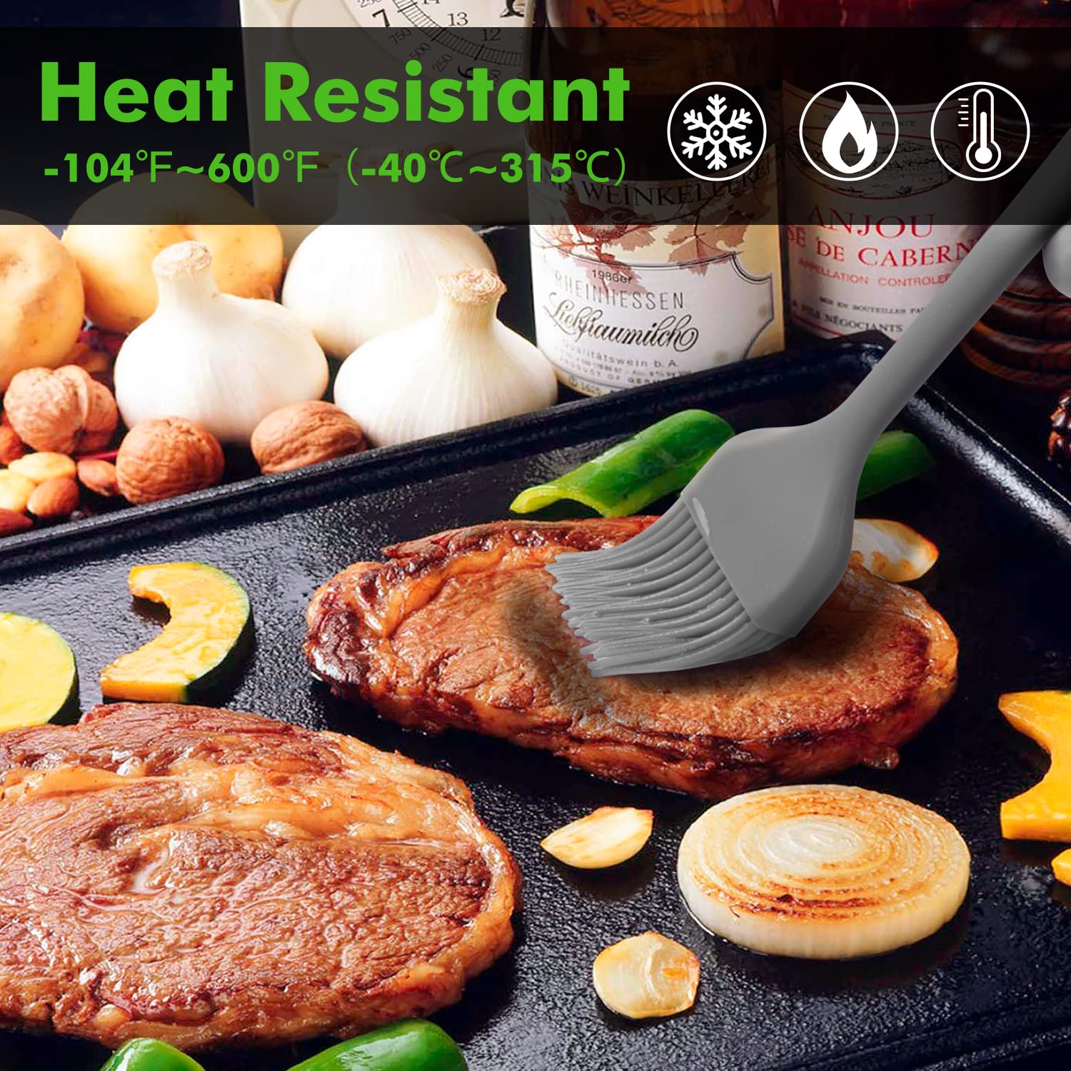 HOTEC basting brush four row silicone bristles for holding generous sauces