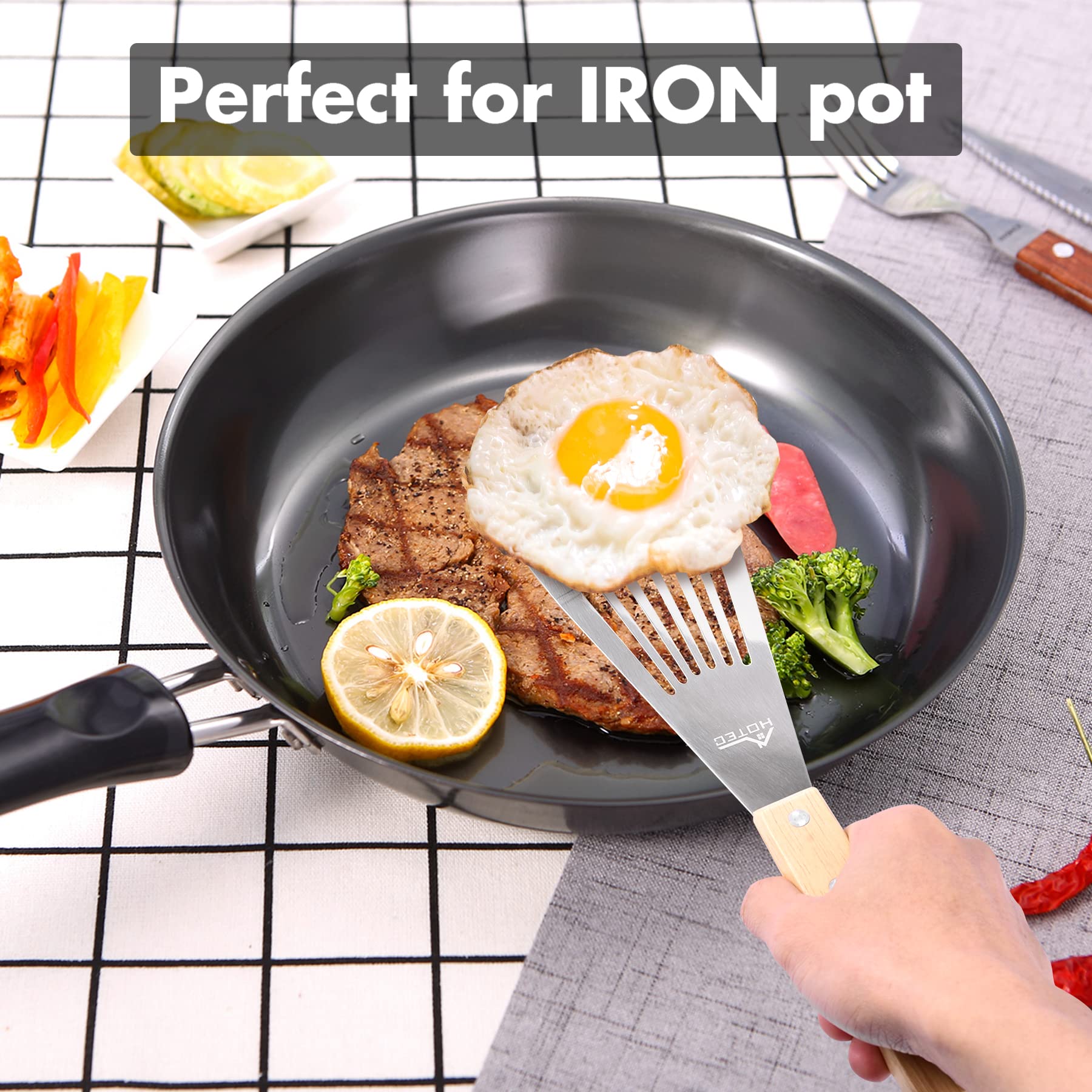 HOTEC spatula set designed for iron pots and grills, offering versatile use.