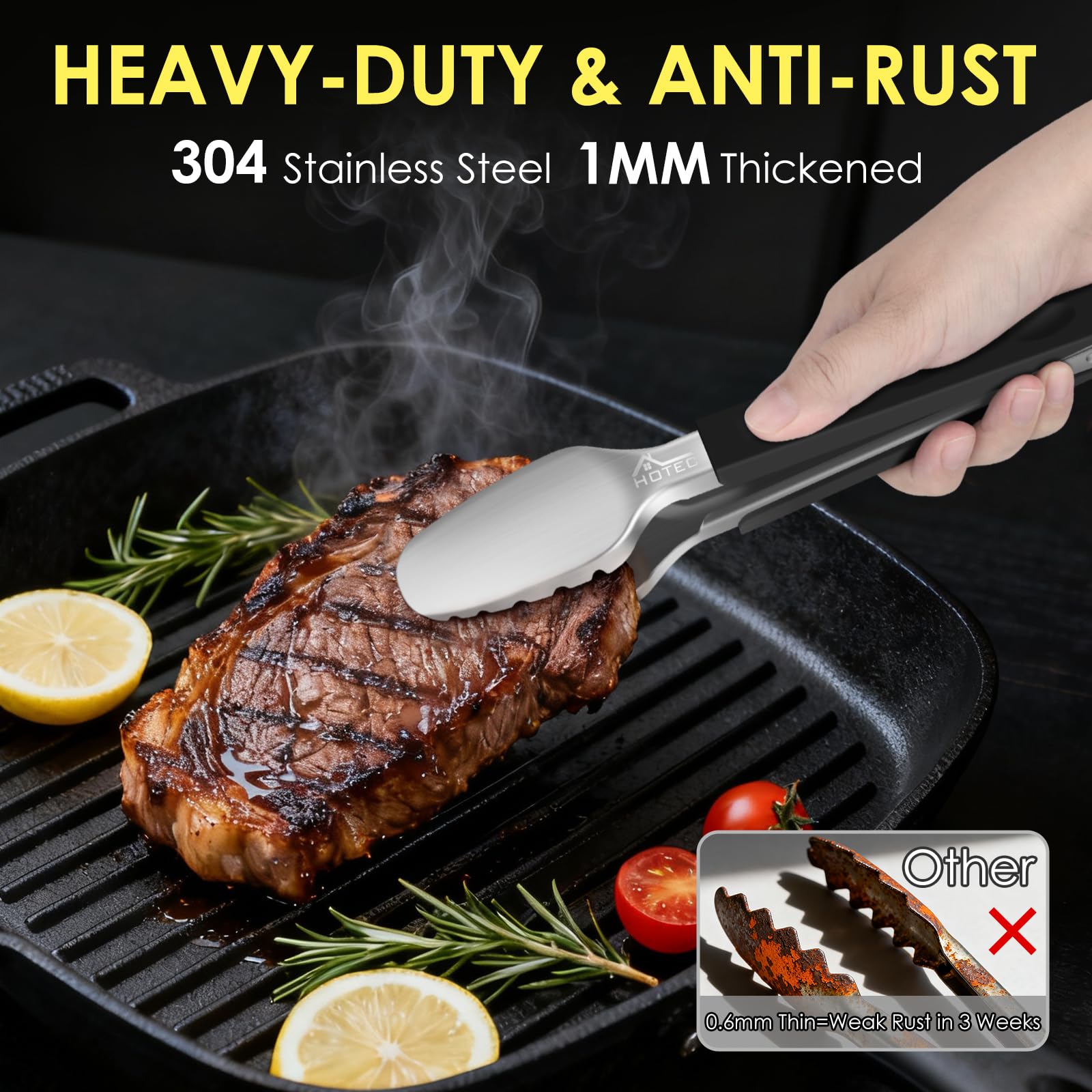 HOTEC kitchen and BBQ tongs set covers indoor and outdoor needs.