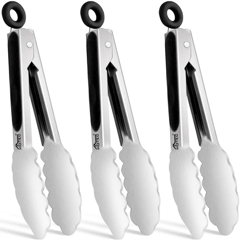 Hotec mini stainless steel tongs, 7-inch, ideal for precise serving and control.