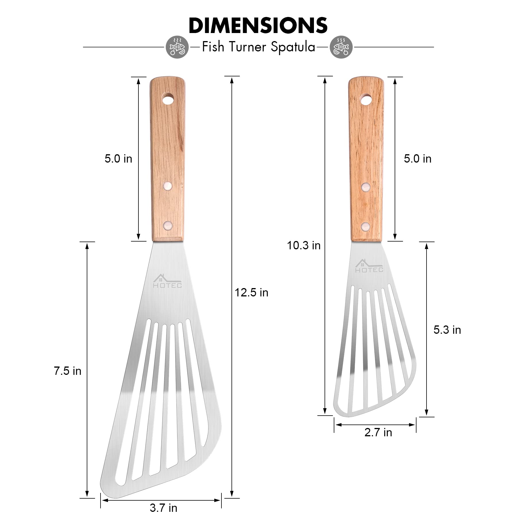 HOTEC stainless steel head spatula offers durable lifting for pancakes and eggs.
