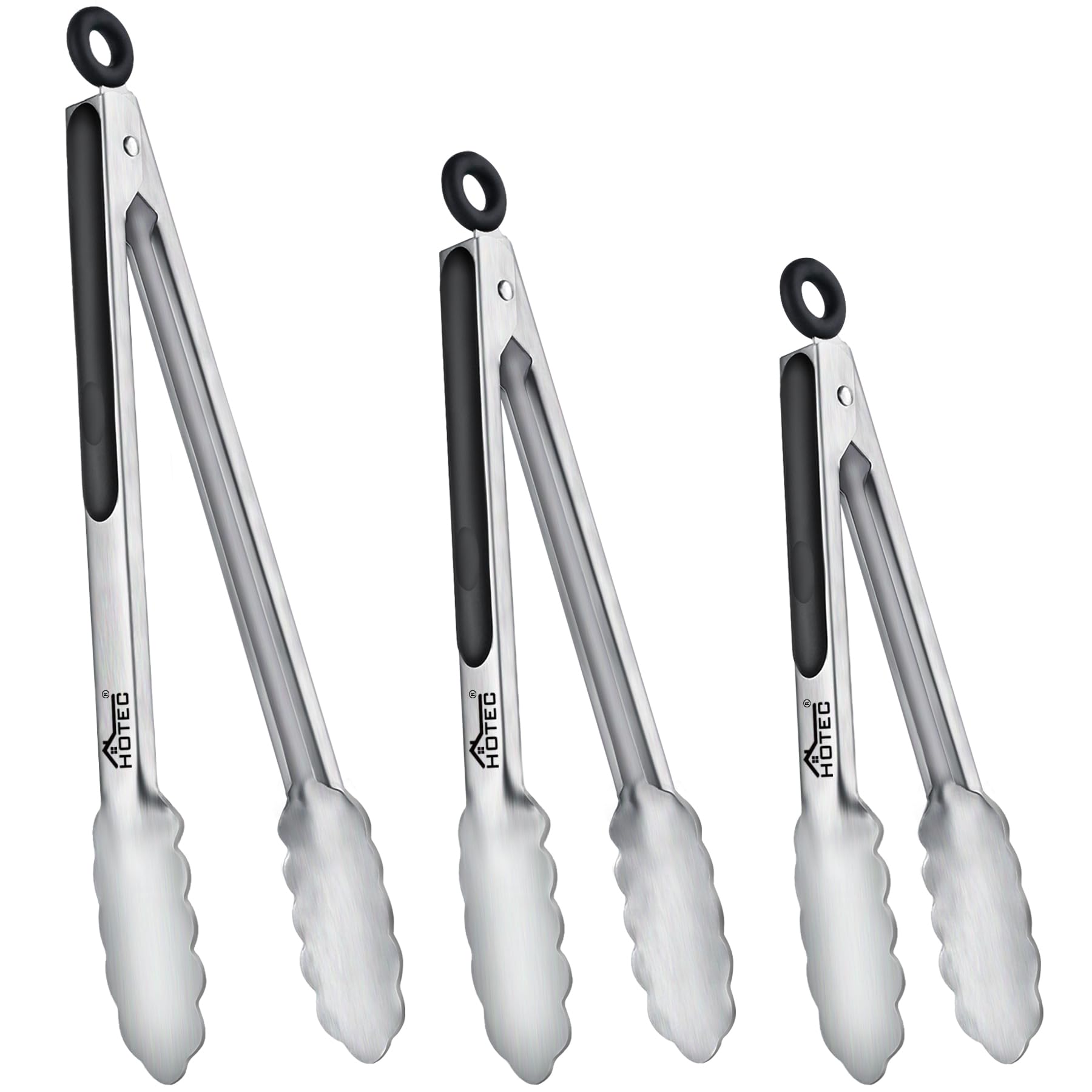 Hotec 7-inch stainless kitchen tongs with locking ring for easy storage
