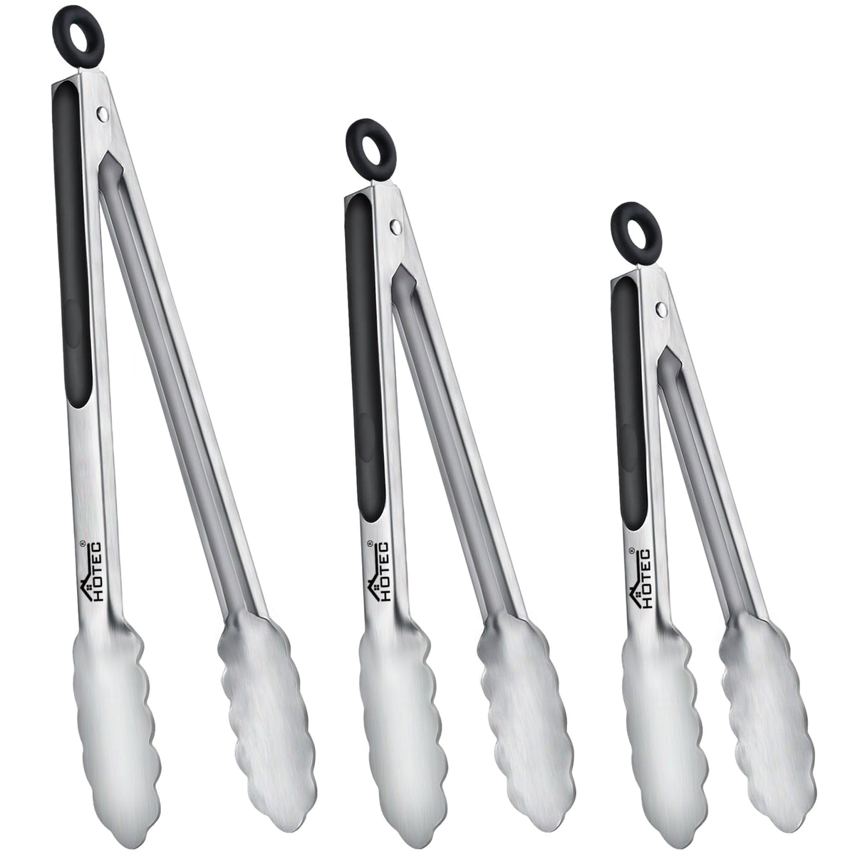 Hotec 7-inch stainless kitchen tongs with locking ring for easy storage