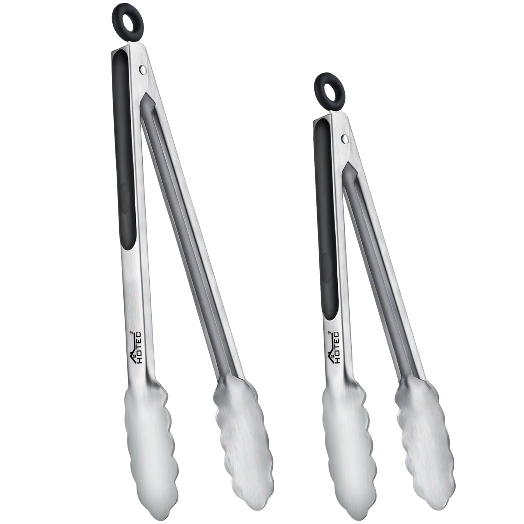 Hotec 9-inch stainless steel kitchen tongs with secure grip for cooking and serving