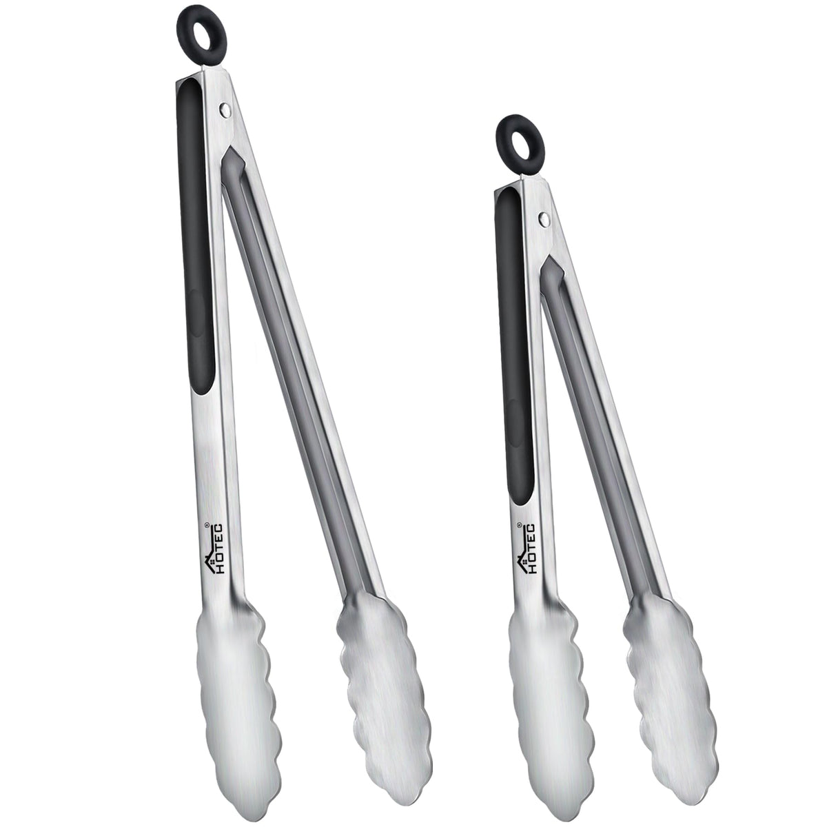 Hotec 9-inch stainless steel kitchen tongs with secure grip for cooking and serving