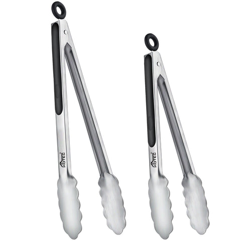 Hotec 9-inch stainless steel kitchen tongs with secure grip for cooking and serving