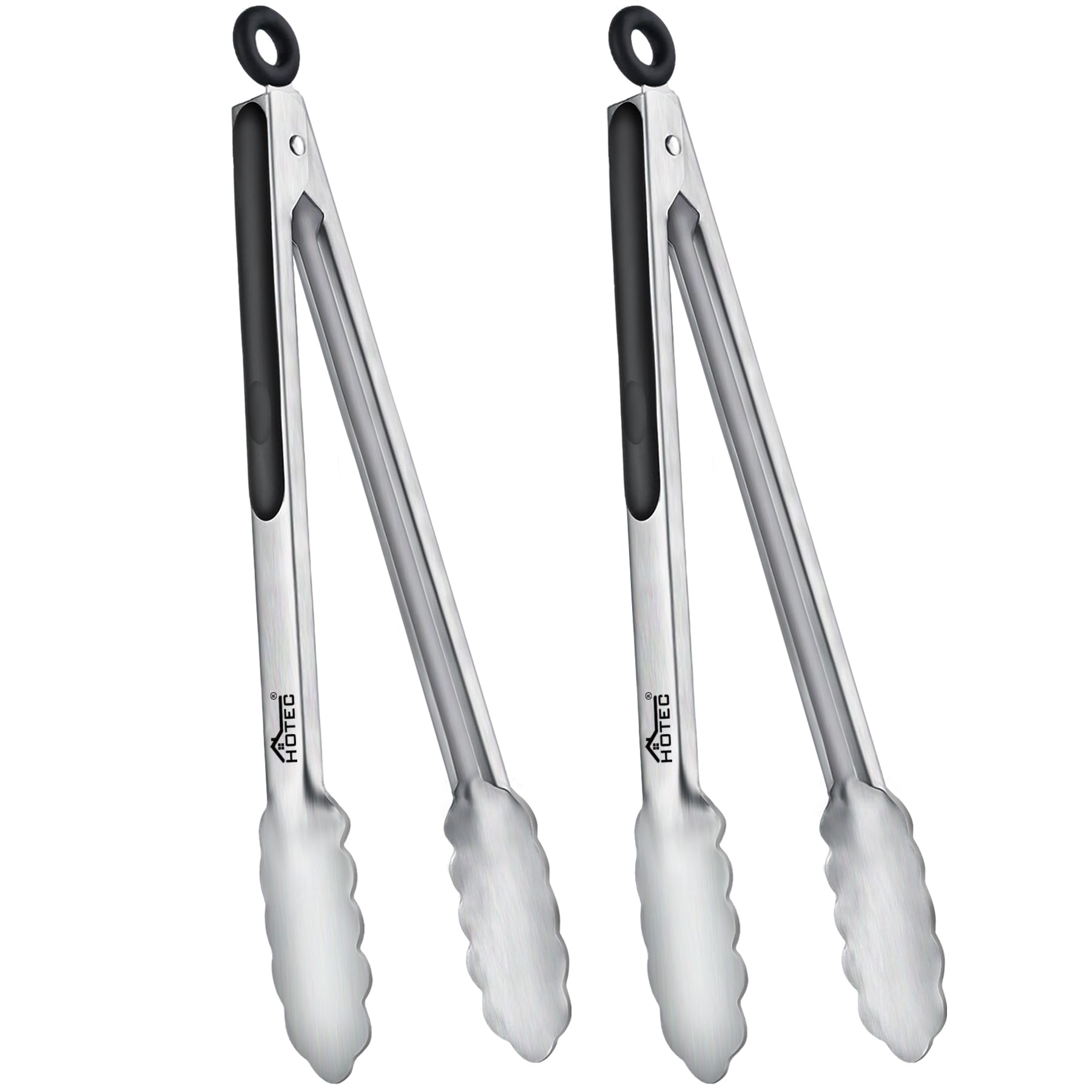 Hotec 12-inch stainless steel tongs provide a secure grip for everyday cooking.