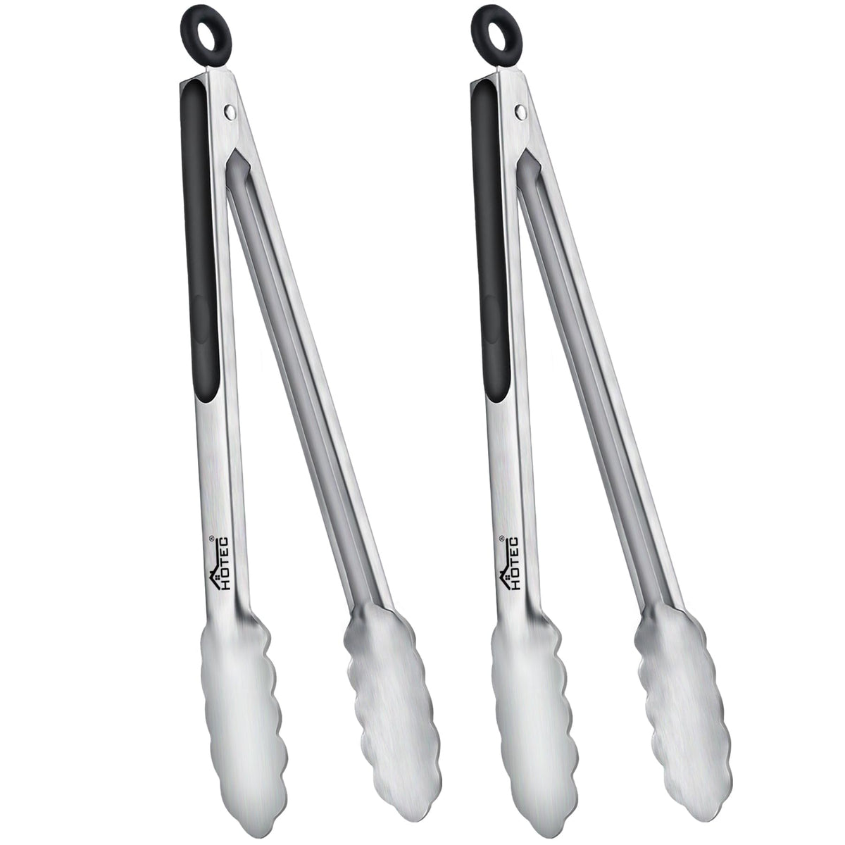 Hotec 12-inch stainless steel tongs provide a secure grip for everyday cooking.