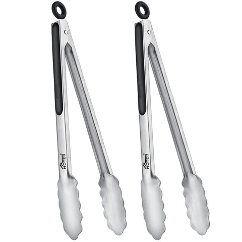 Hotec 12-inch stainless steel tongs provide a secure grip for everyday cooking.