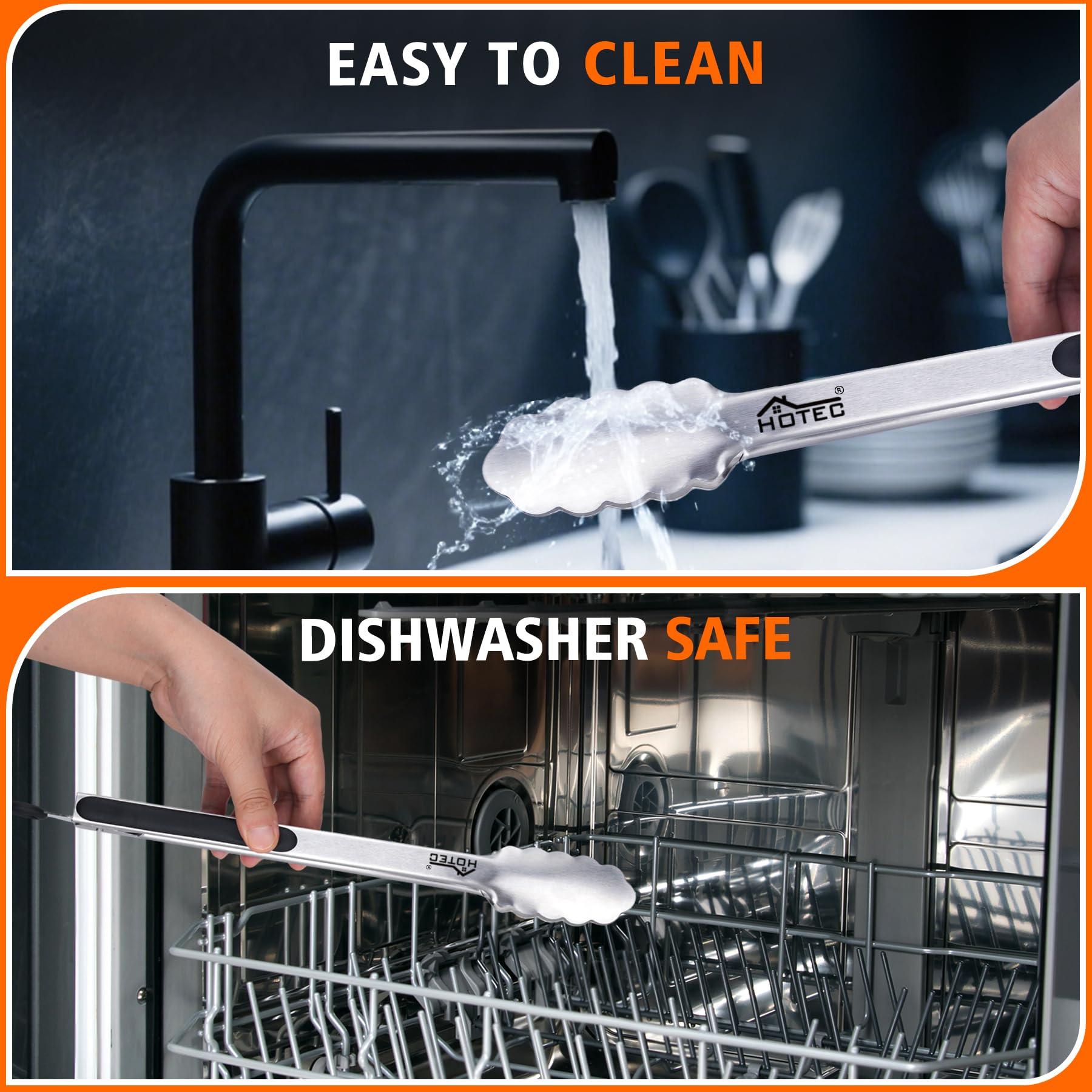 Hotec tongs safety-contour handle protects hands during cooking