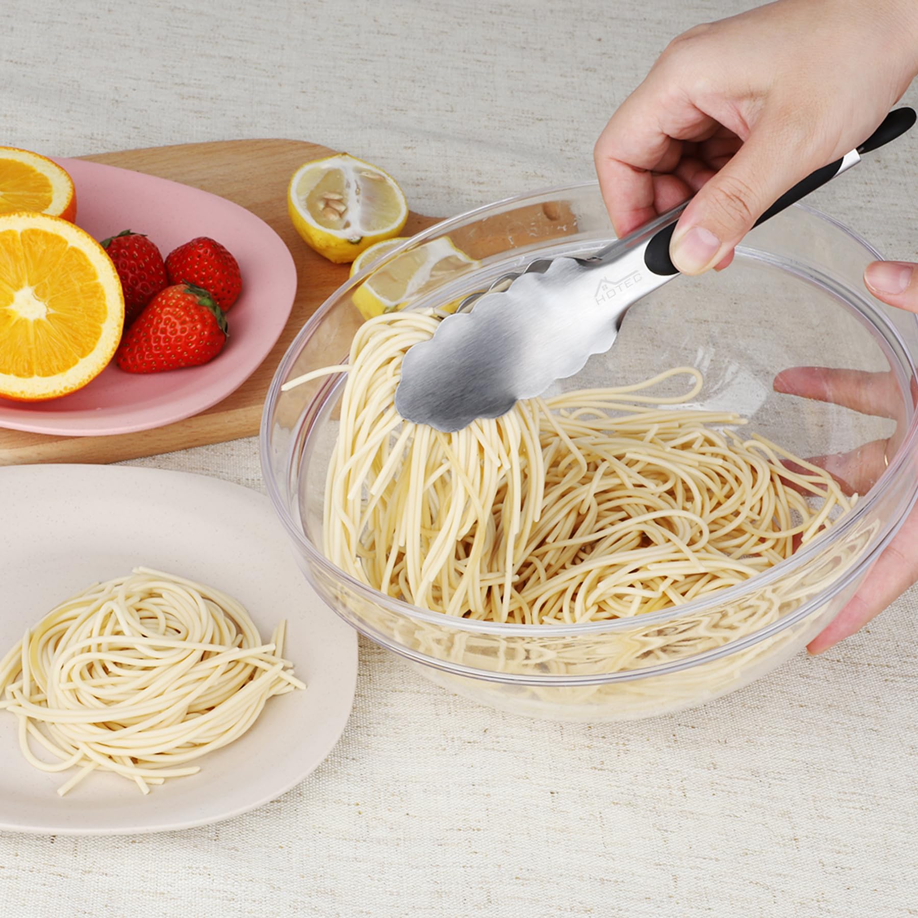 Hotec mini tongs ideal for salads and appetizers at mealtime.