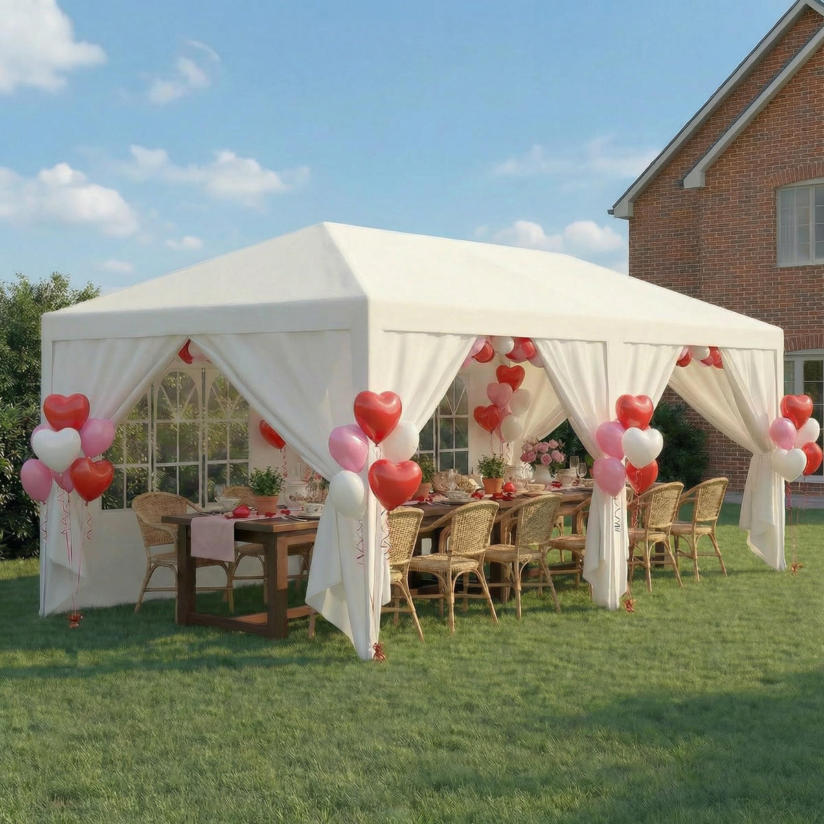 Hoteel 10x20 party tent front exterior offers a sturdy outdoor shelter.