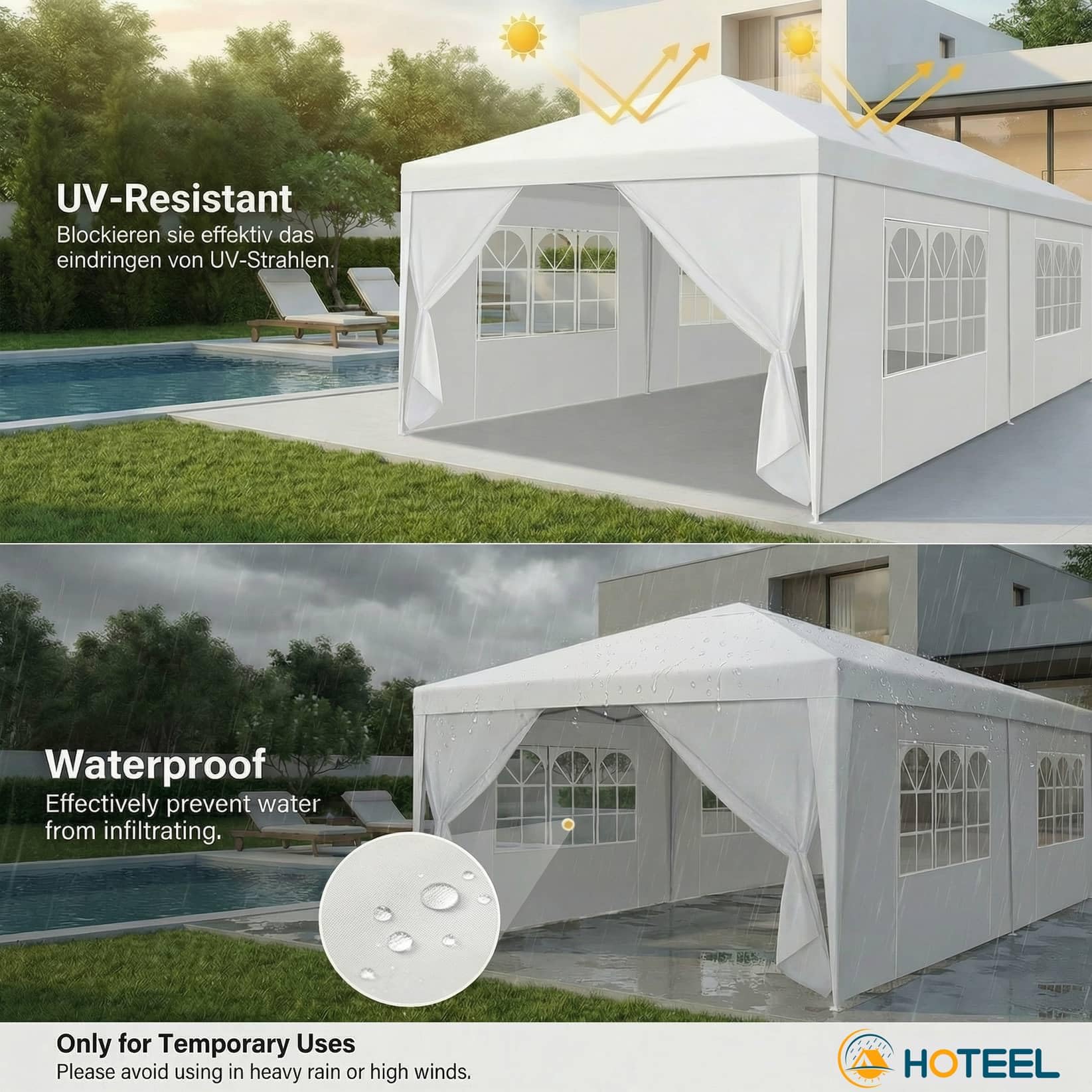 Hoteel 10x20 tent windows provide natural light and visibility.