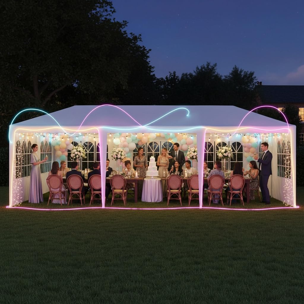Hoteel backyard party setup under a spacious shelter.