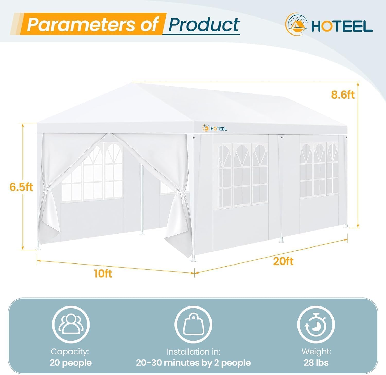 Hoteel spacious tent accommodates up to 30 guests and two round tables