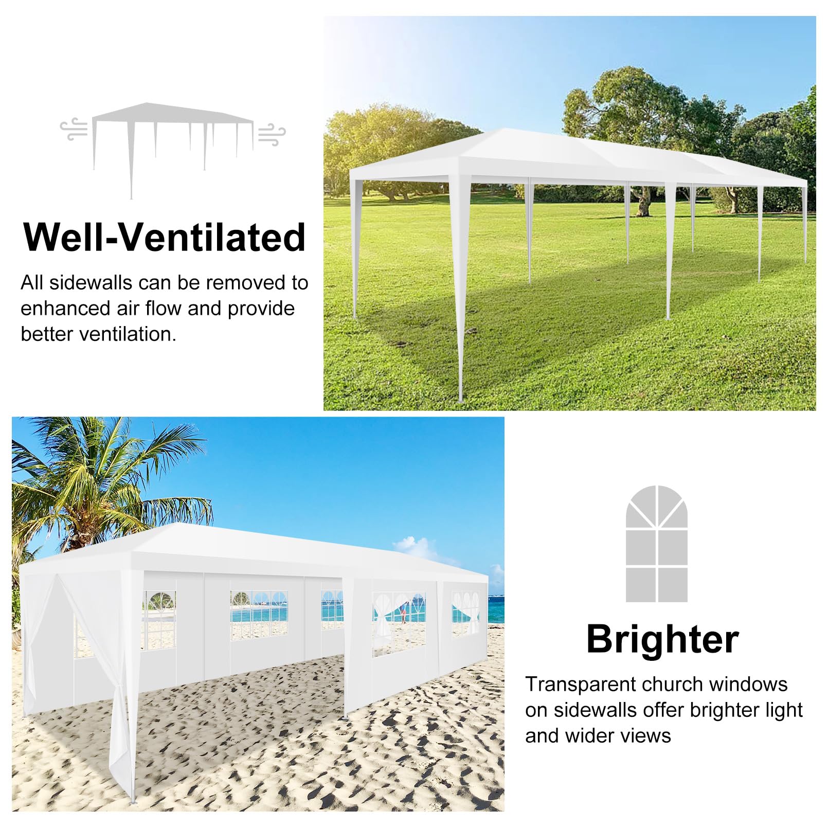 Hoteel wind rope and ground spikes increase tent stability.