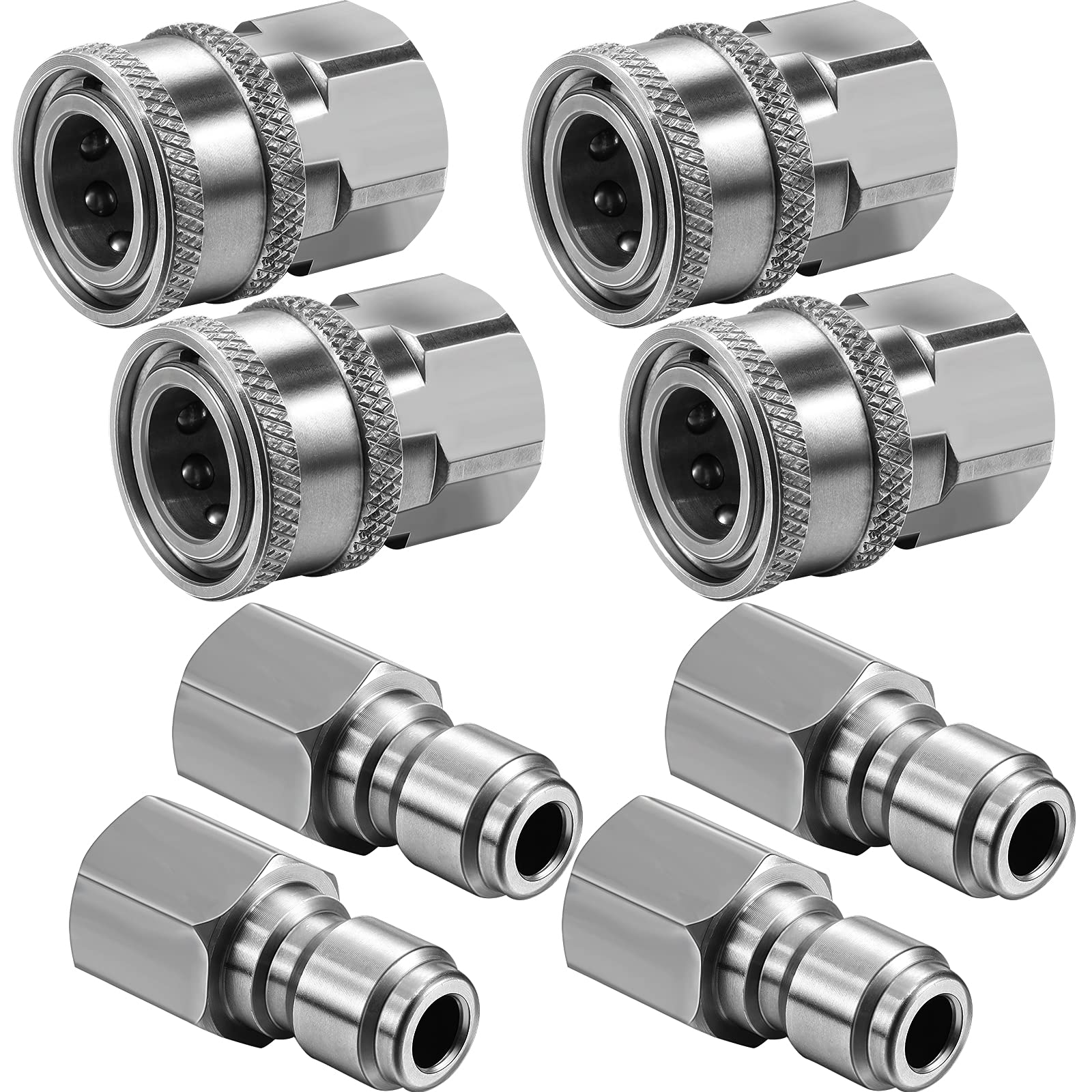 Hotop four-set stainless steel quick connector kit for pressure washers; easy hose connections.