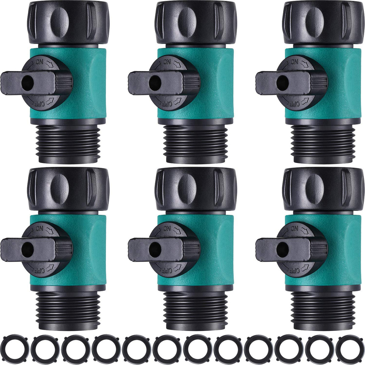 Hotop garden hose shut-off valves green six-pack for easy water control.