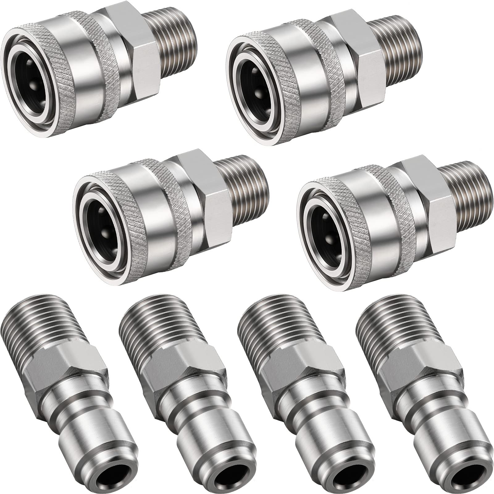 Hotop 8-pcs NPT 3/8 inch adapter set close-up, durable brass fittings.