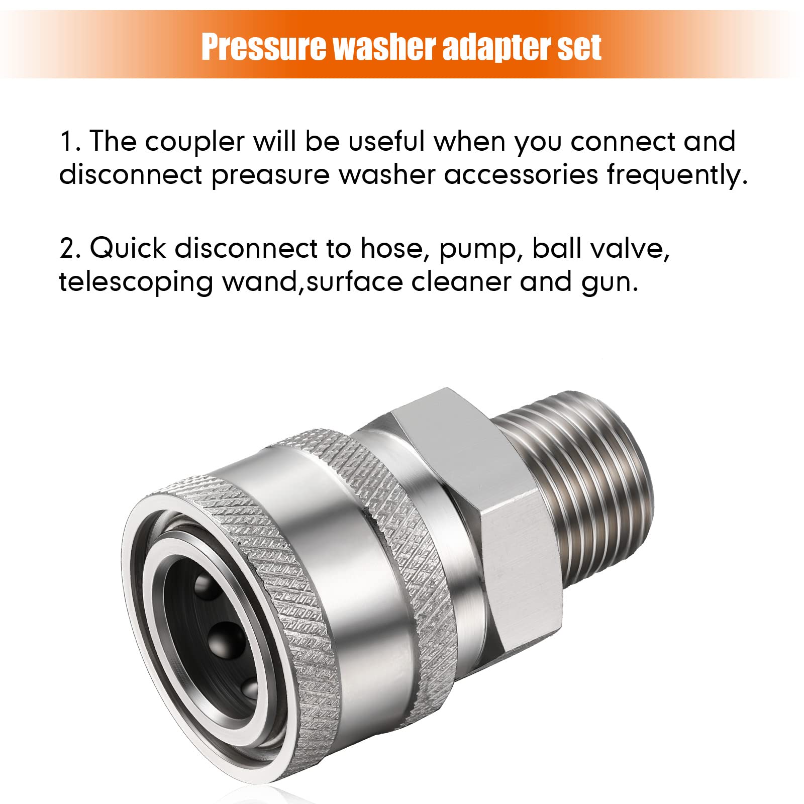 Hotop adapters connecting hose and pressure washer fitting for secure seal.