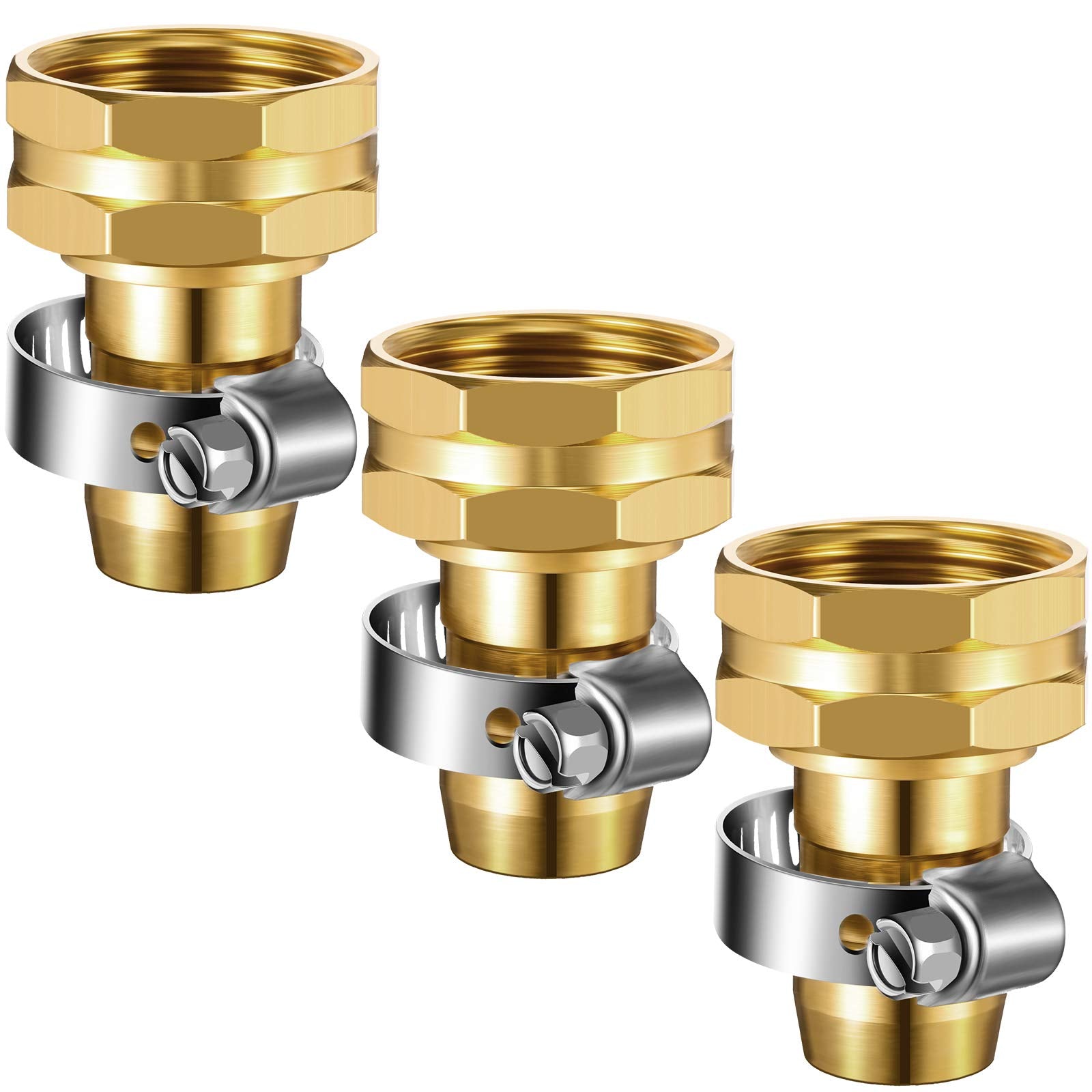Hotop aluminum female-thread hose mender assembly in use on a garden hose