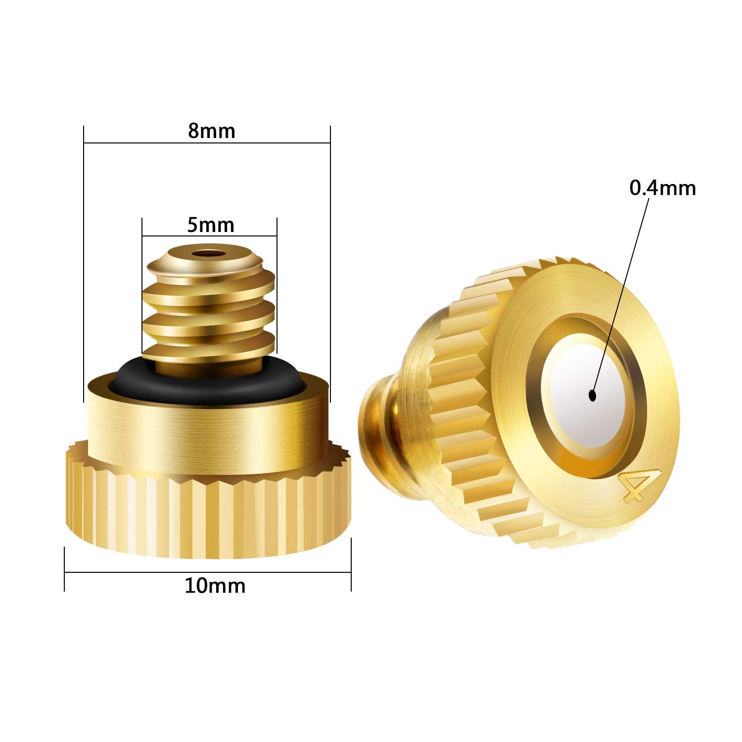 Hotop misting nozzle with 0.4 mm orifice for balanced, efficient mist.