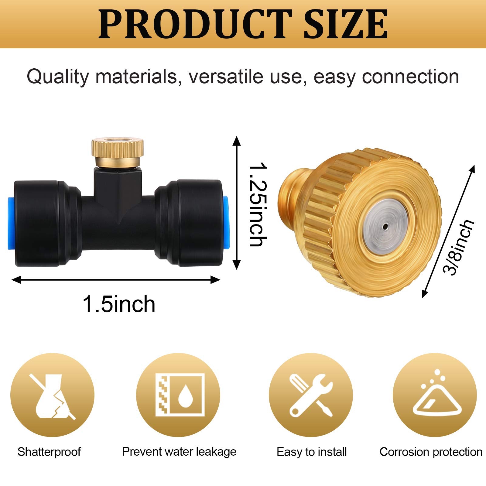 Hotop brass misting nozzle tee with plugs for leak-free, easy maintenance.